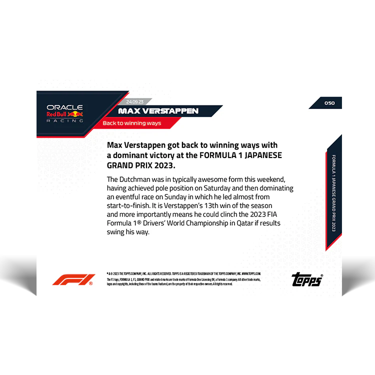 Topps UK - Max Verstappen - Back to winning ways - F1 TOPPS NOW® Card #50