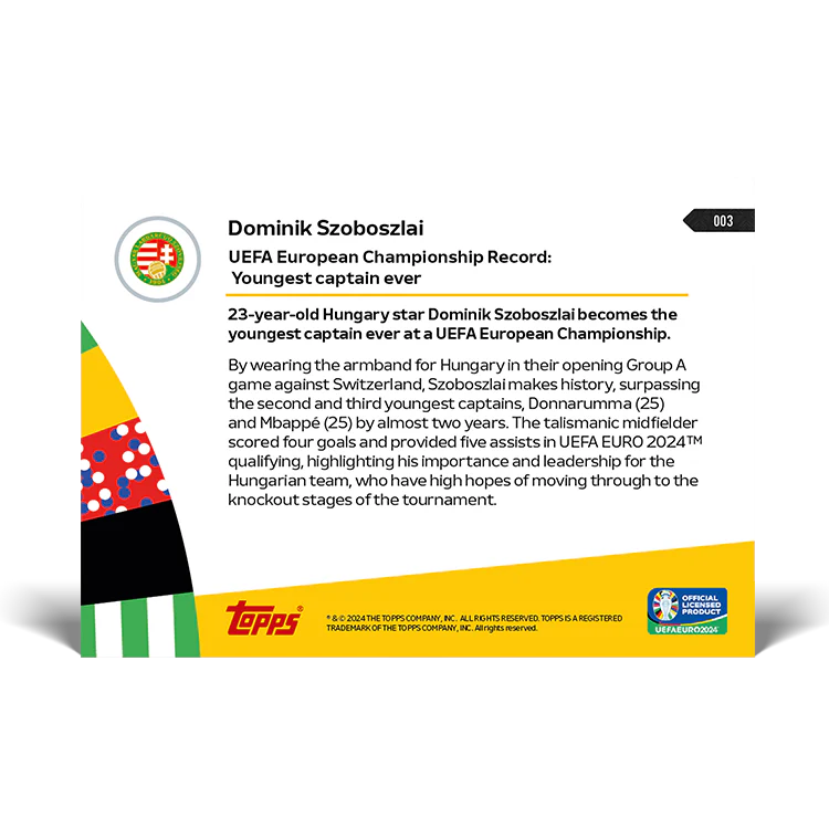 Dominik Szoboszlai - UEFA European Championship Record: Youngest captain ever - EURO 2024 TOPPS NOW® Card 3