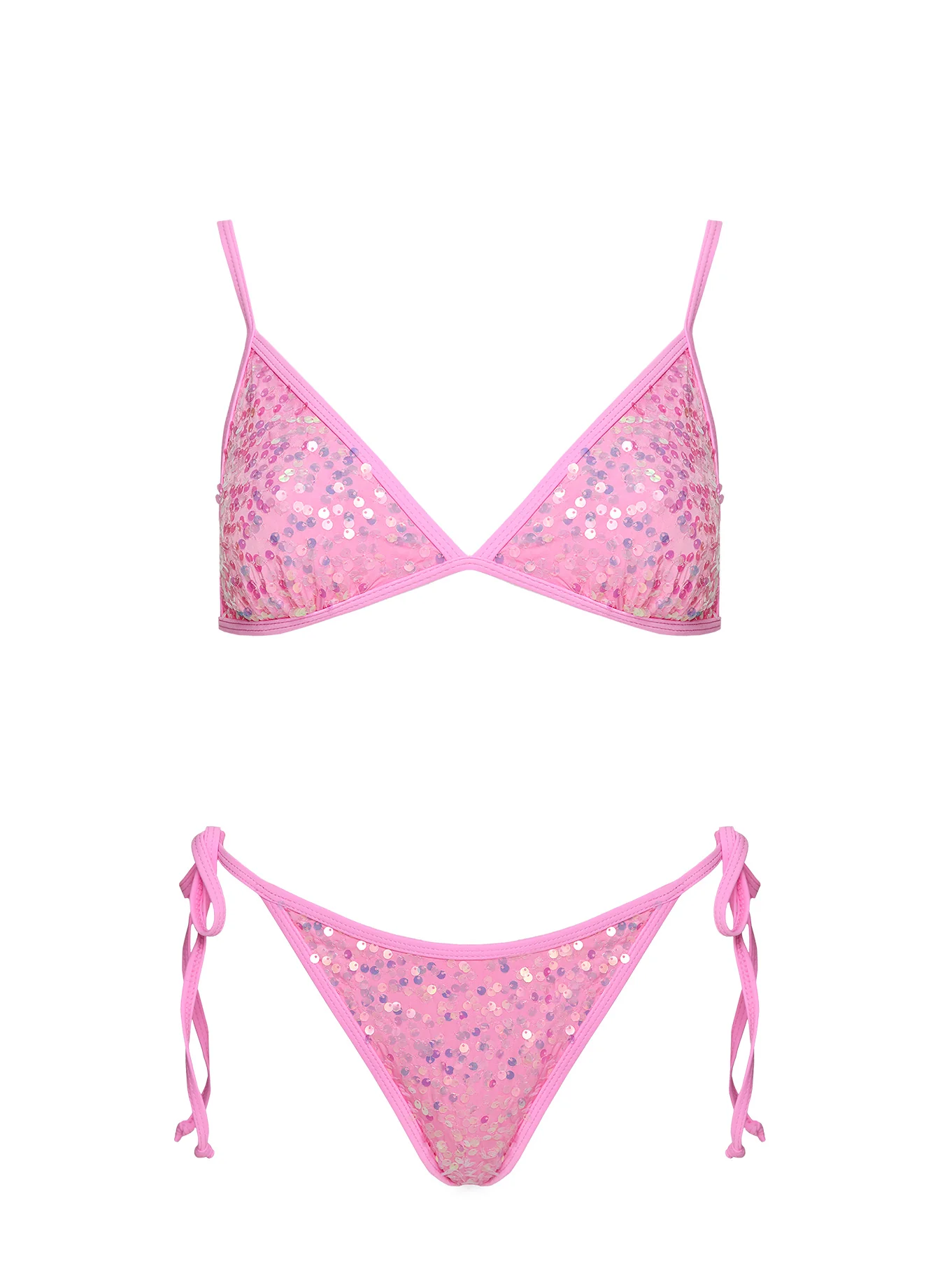 Passiona Triangle Sequin Bikini Top Pink