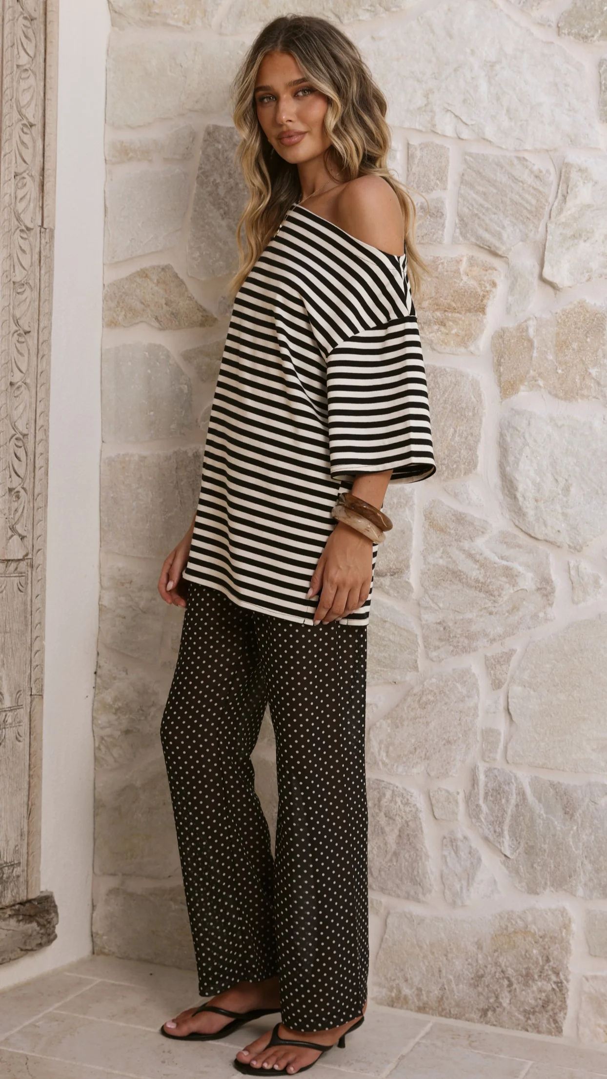Reda Semi Sheer Pants - Black/White Spot
