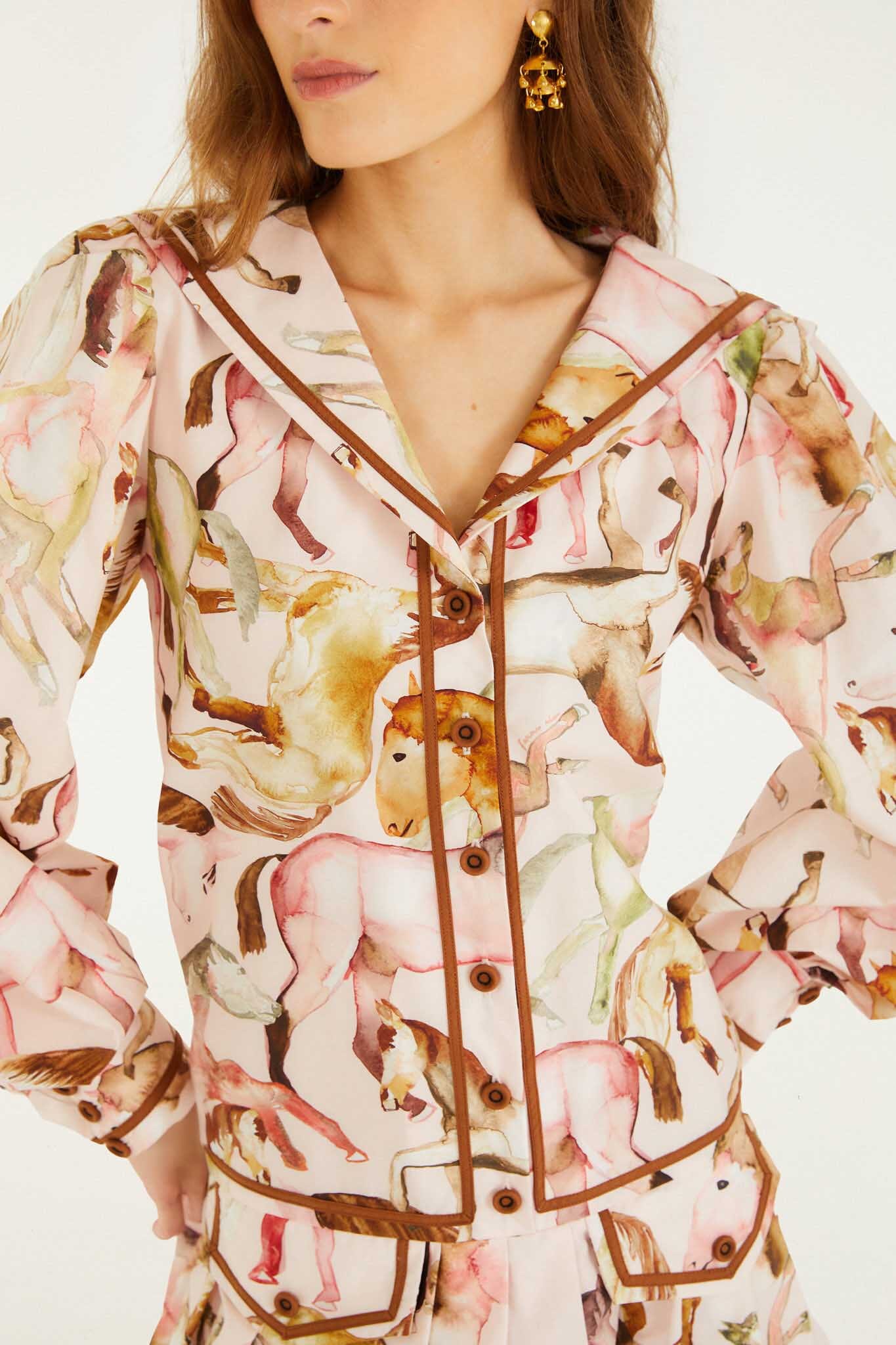 Light Pink Equestrian Overlap Buttoned Mini Dress