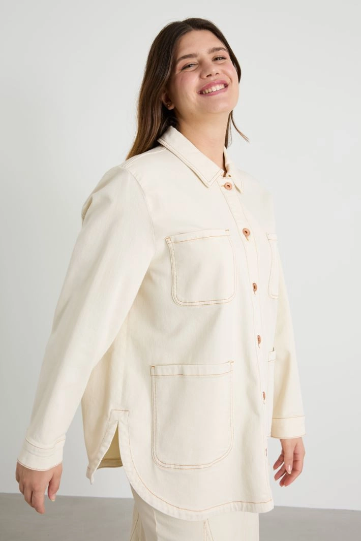 Cotton bull denim jacket - IVORY