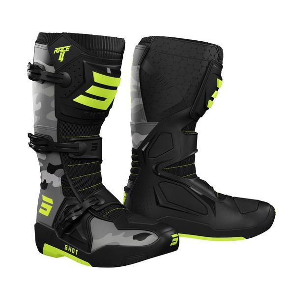 Bottes cross Shot RACE 4 - CAMO NEON YELLOW 2024 - Gris / JauneRef : SO2222