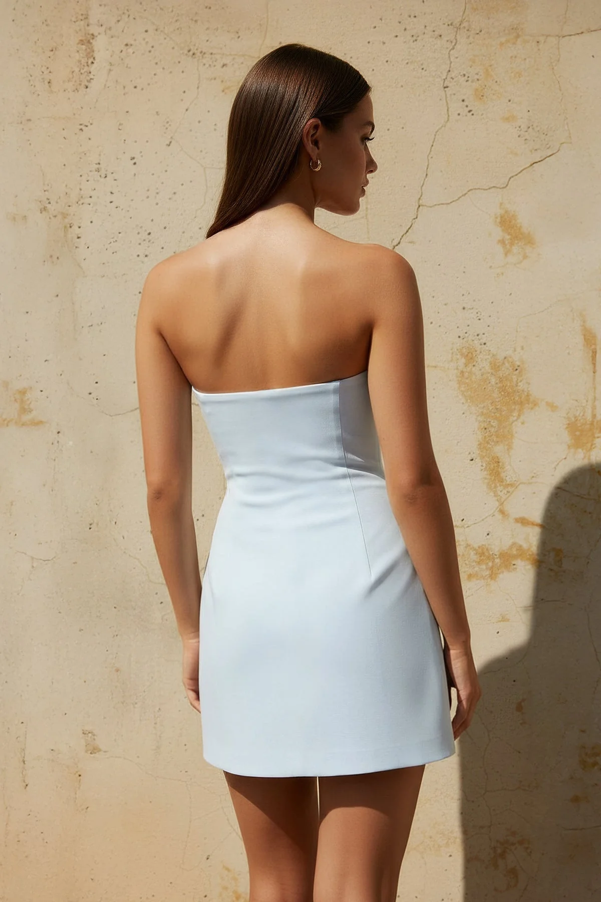 Satin Mini Dress with Flowers in Sky Blue