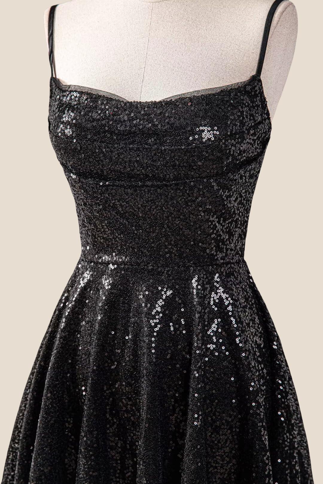 Black Sequin A-line Short Princess Dress