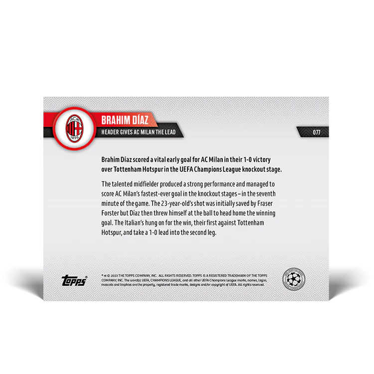 Topps UK - Header gives A.C. Milan the lead - UCL TOPPS NOW® Card #77