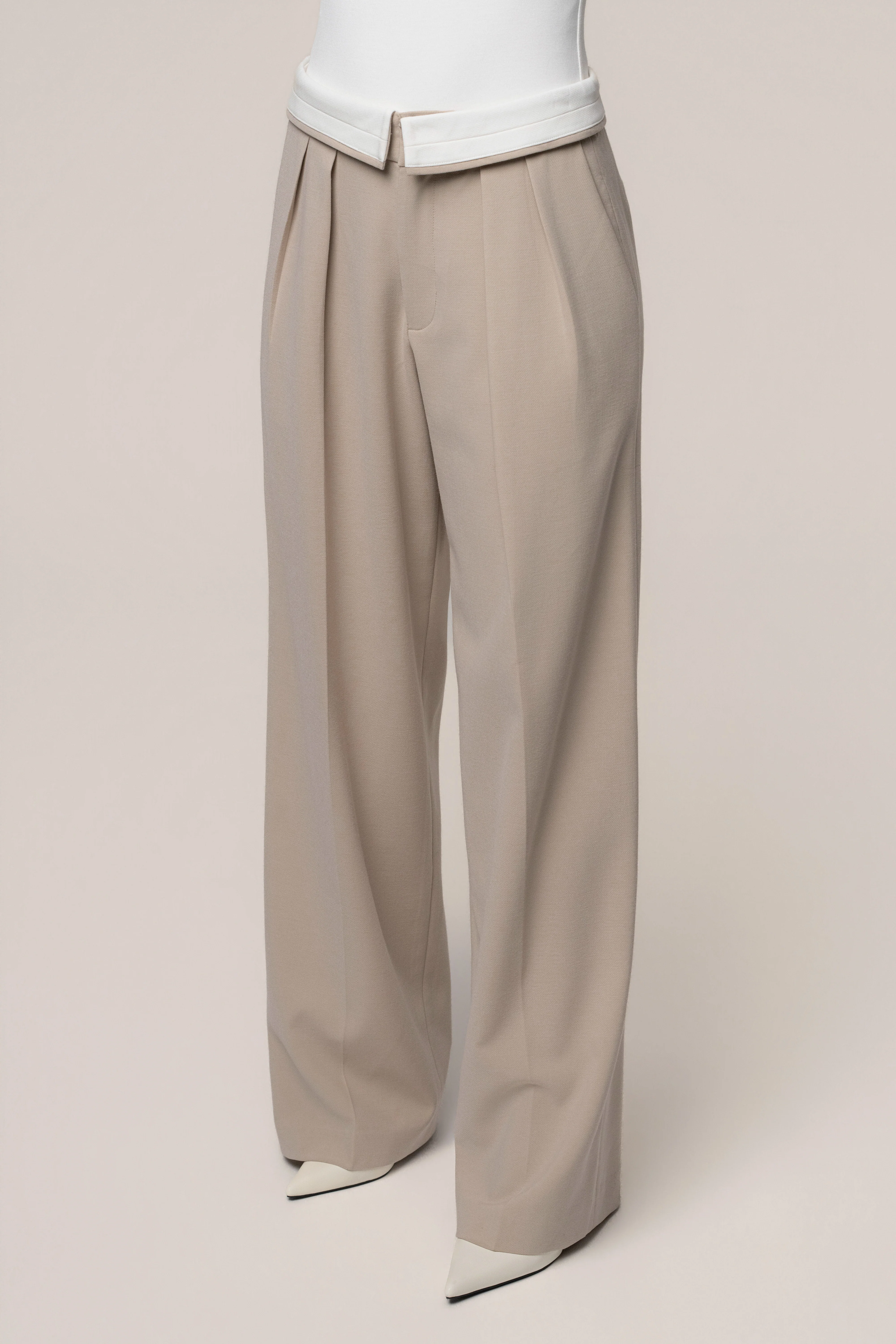 Beige/Ivory Command Pleat Trouser