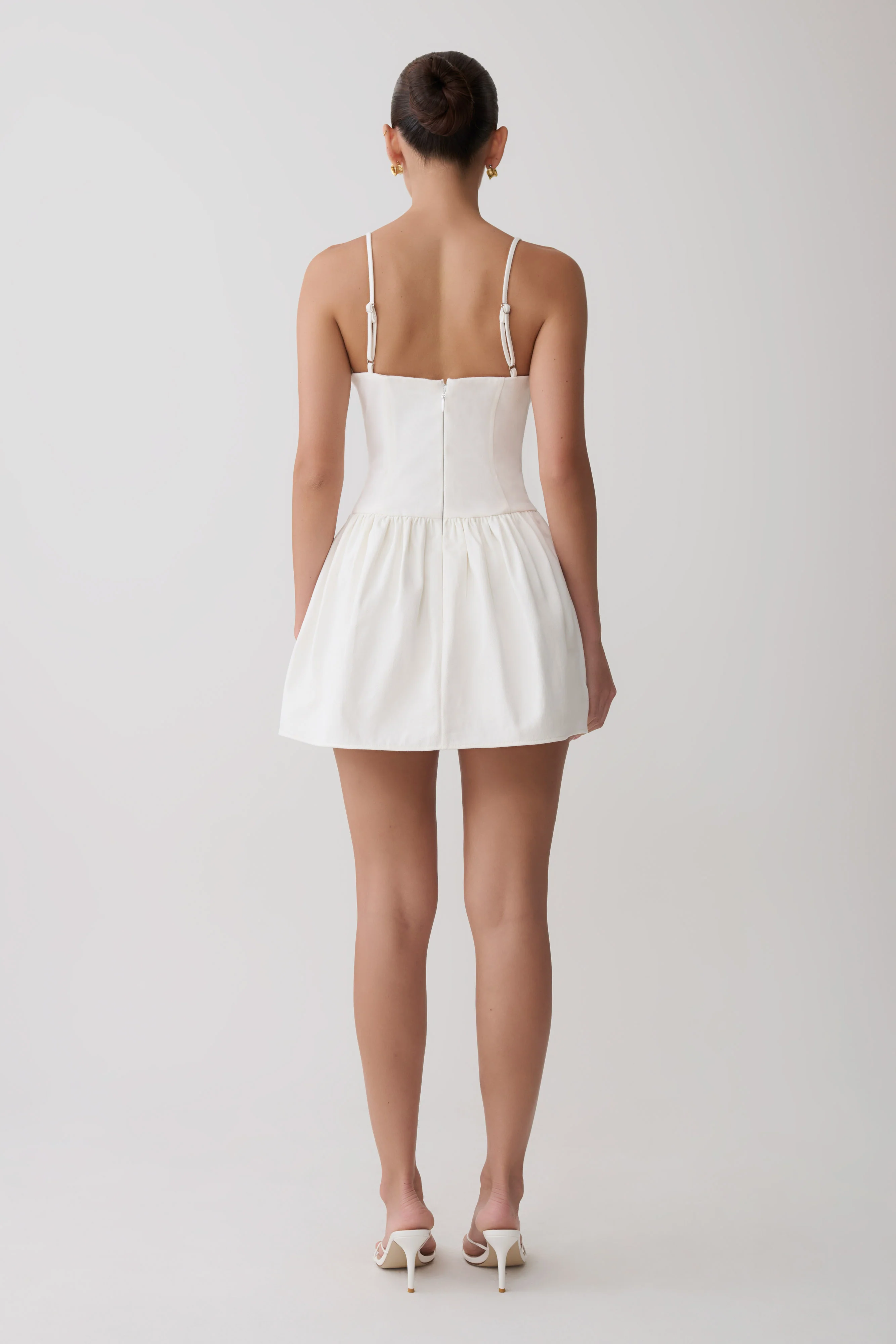 Emary Applique Denim Bustier Mini Dress - White