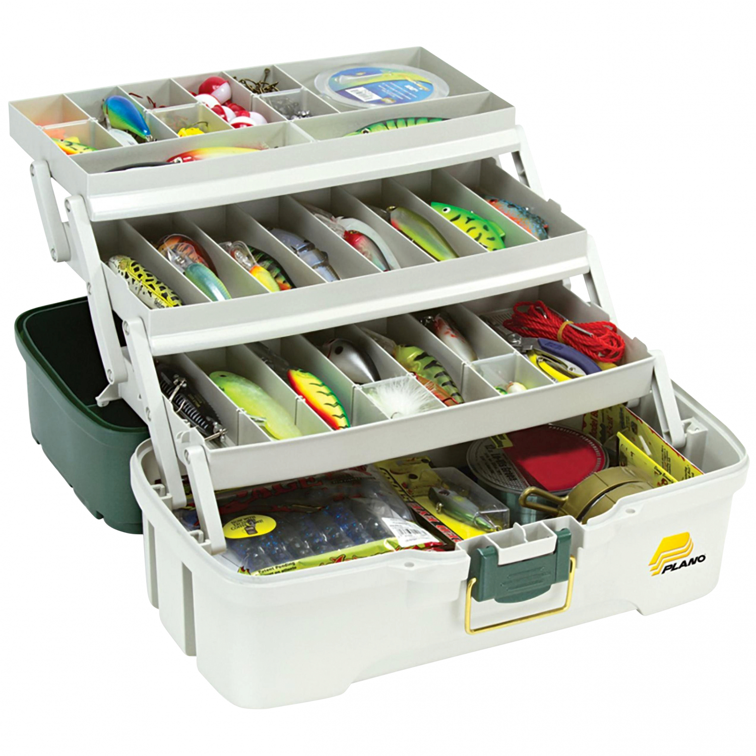 Plano Tackle Box with Three Compartments (Green Metallic\/Off-White)