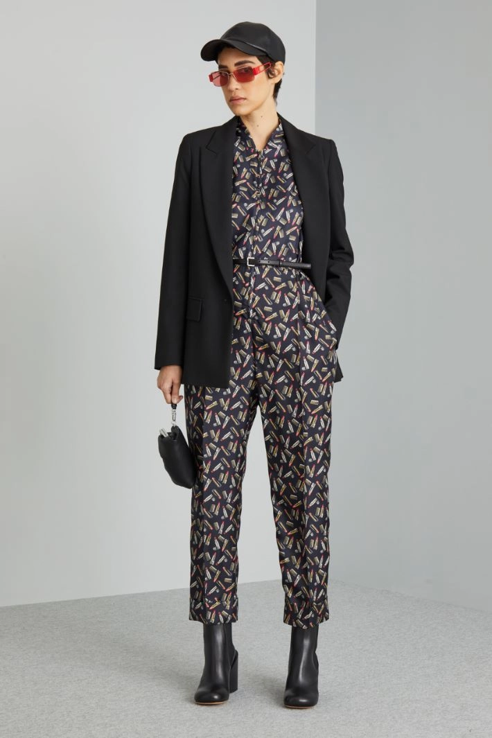 Twill jumpsuit with belt - BLACK PINK