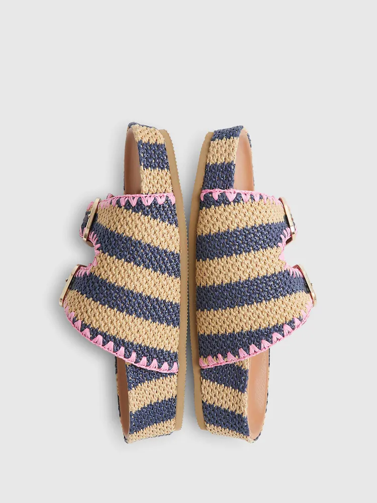 River Island Blue Stripe Raffia Footbed Sandals