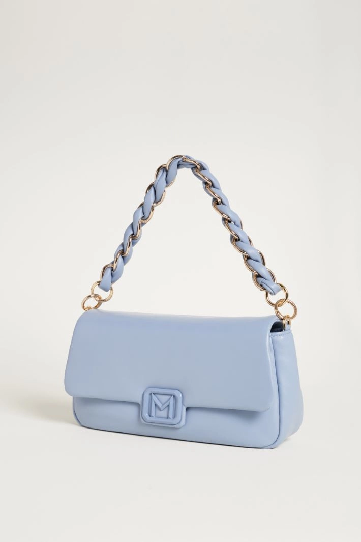 Coated fabric bag with plaited handle - LIGHT BLUE