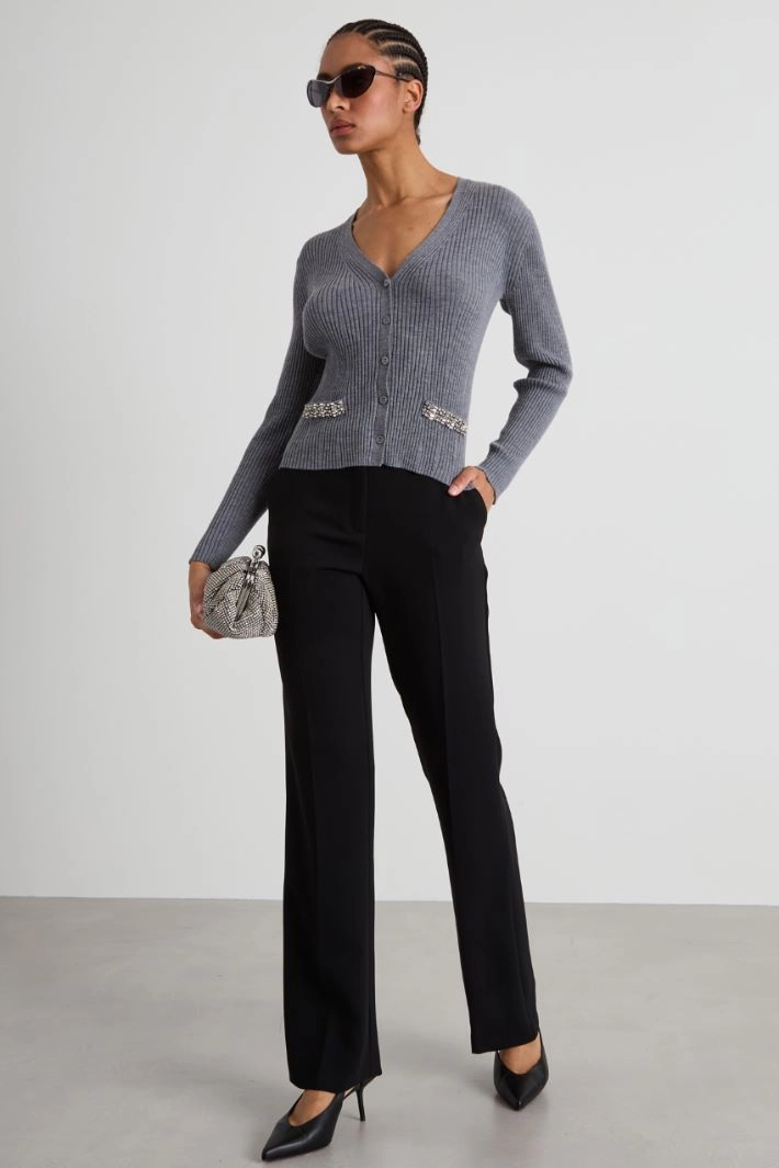Wool cardigan with rhinestones - GREY