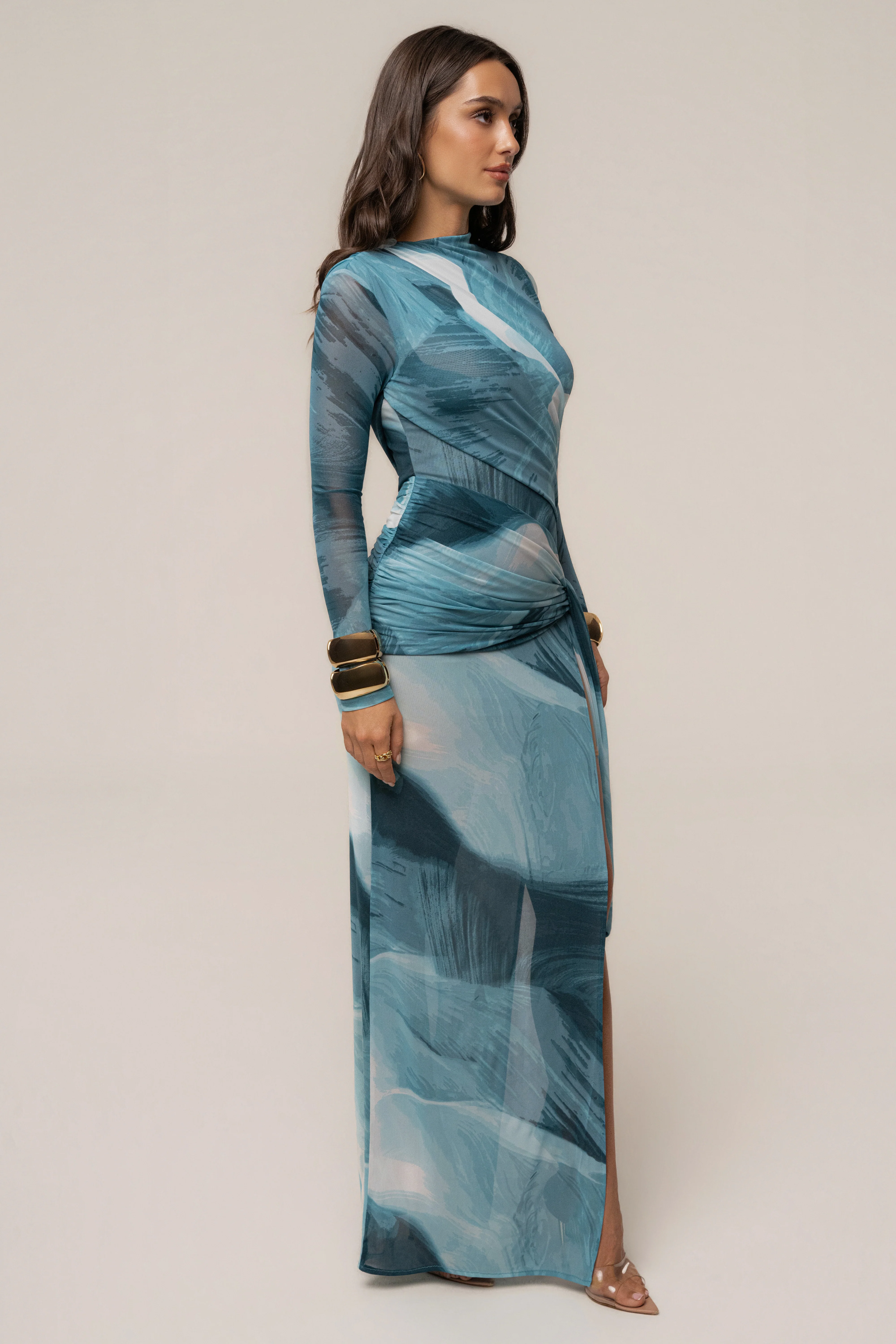Sunset Blue Heatwave Mesh Maxi Dress