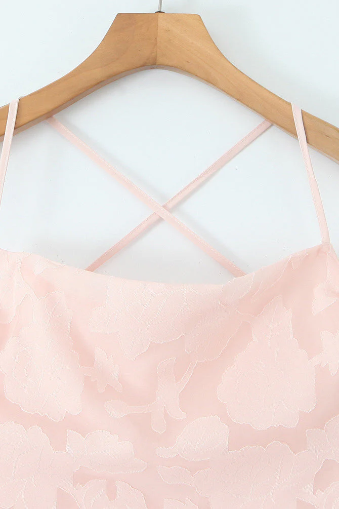 Straps Pink Lace A-line Long Dress