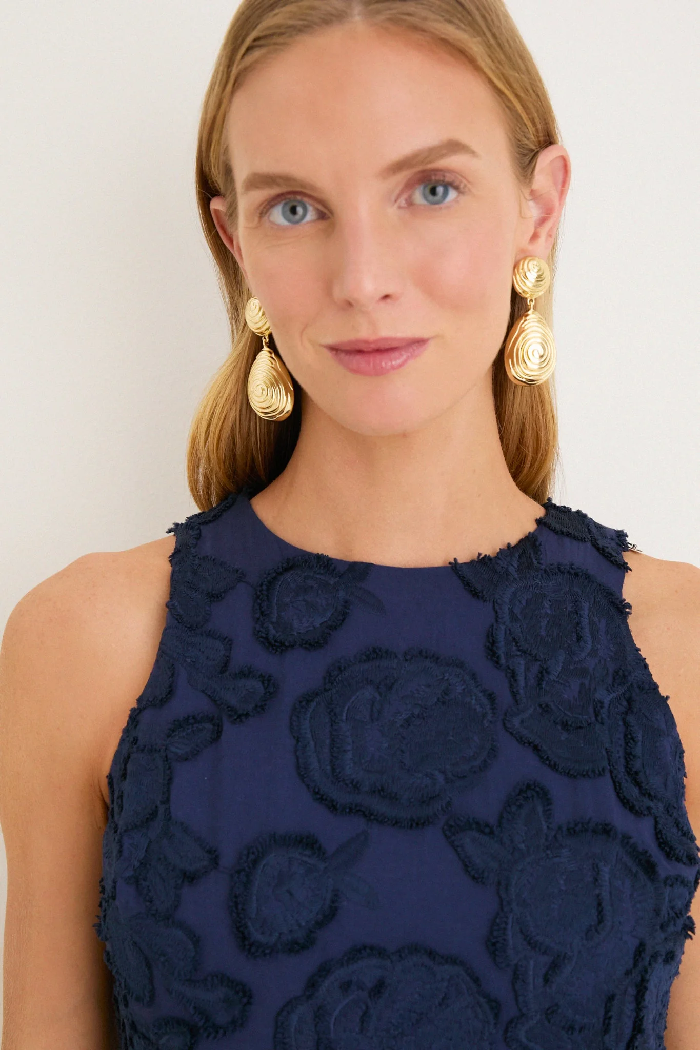Navy Textured Rose Floral Melina Midi Dress