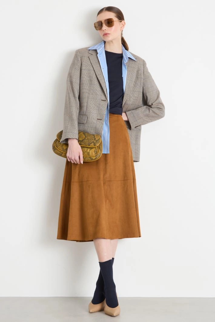 Velvet-finish jersey skirt - BROWN