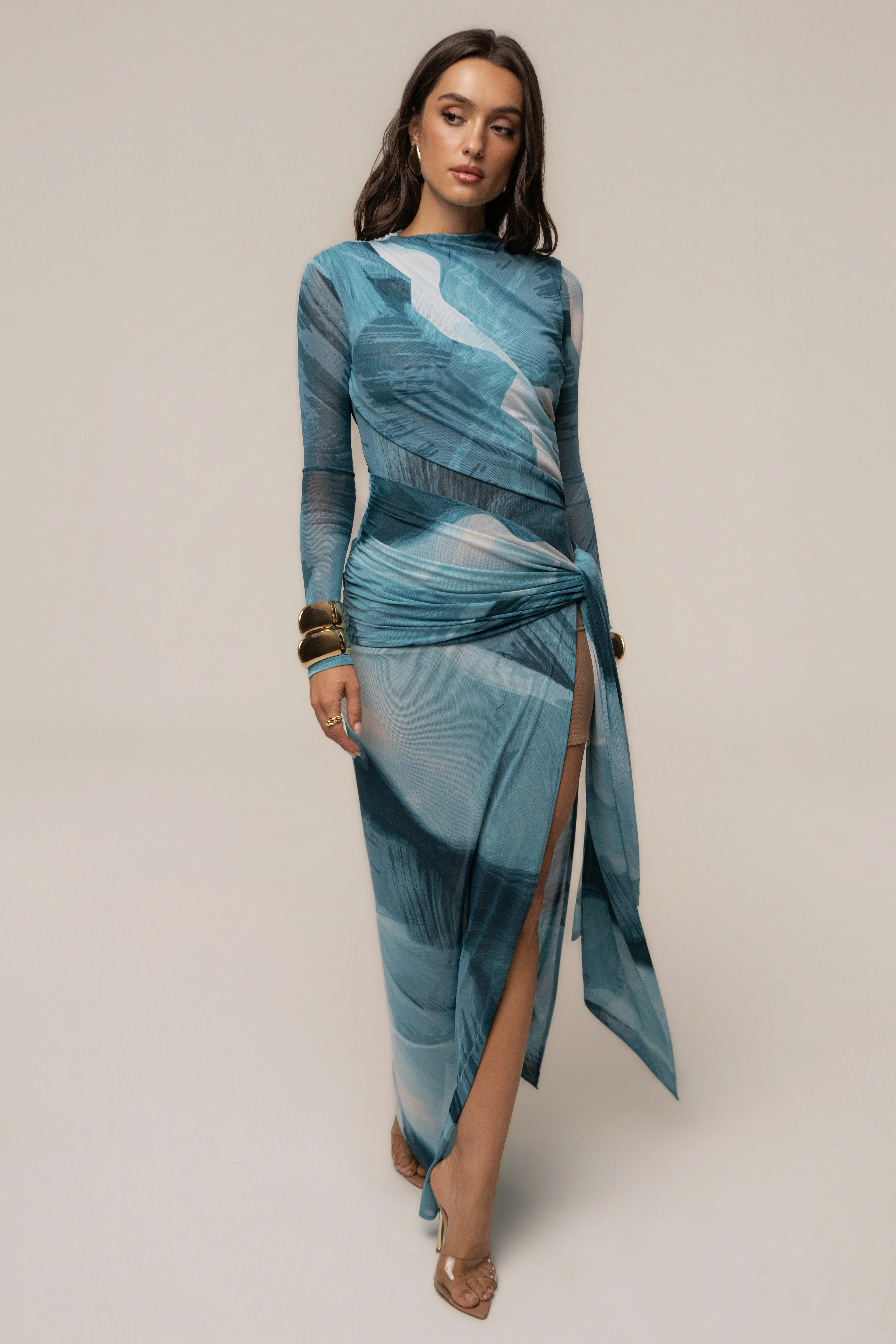 Sunset Blue Heatwave Mesh Maxi Dress