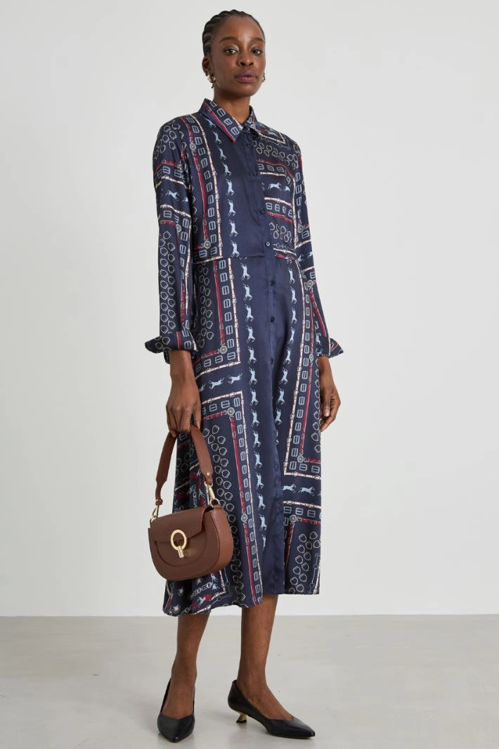 Belted twill shirt dress - BLUE