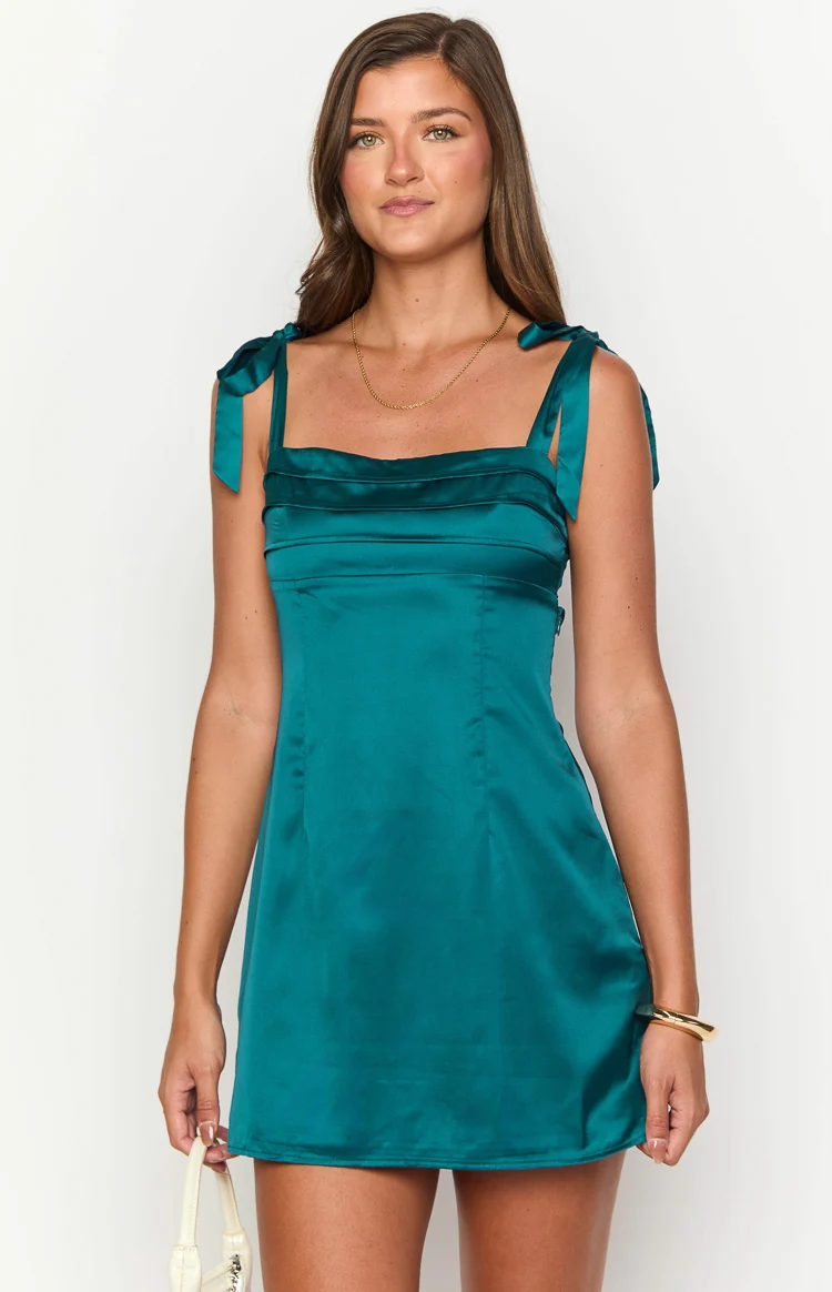 Azira Teal Tie Mini Dress