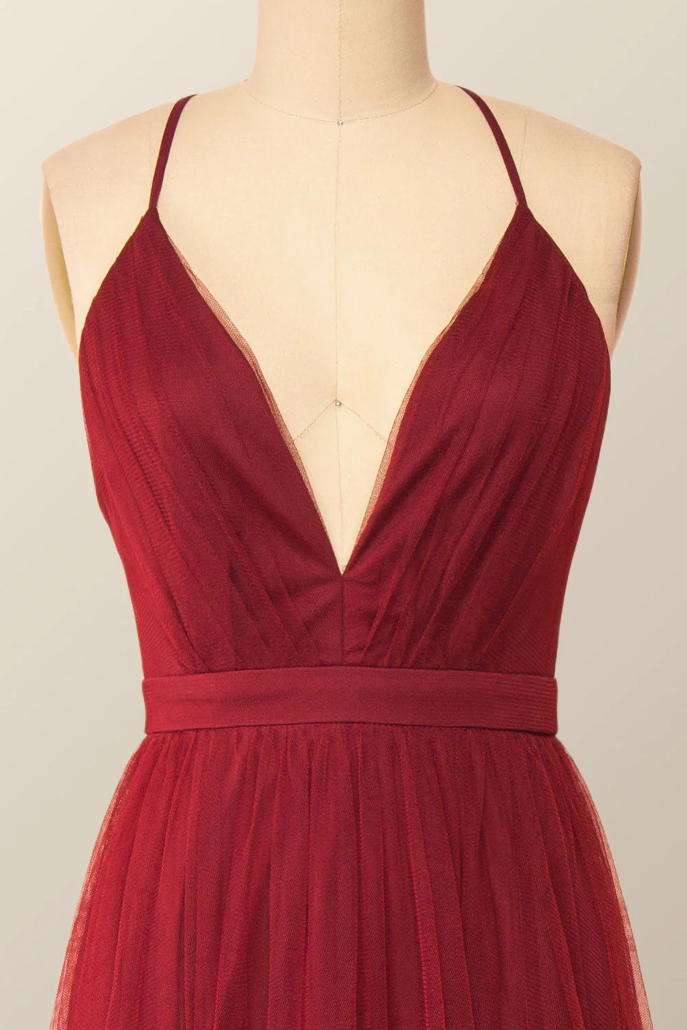 Wine Red Tulle A-line Long Maxi Dress