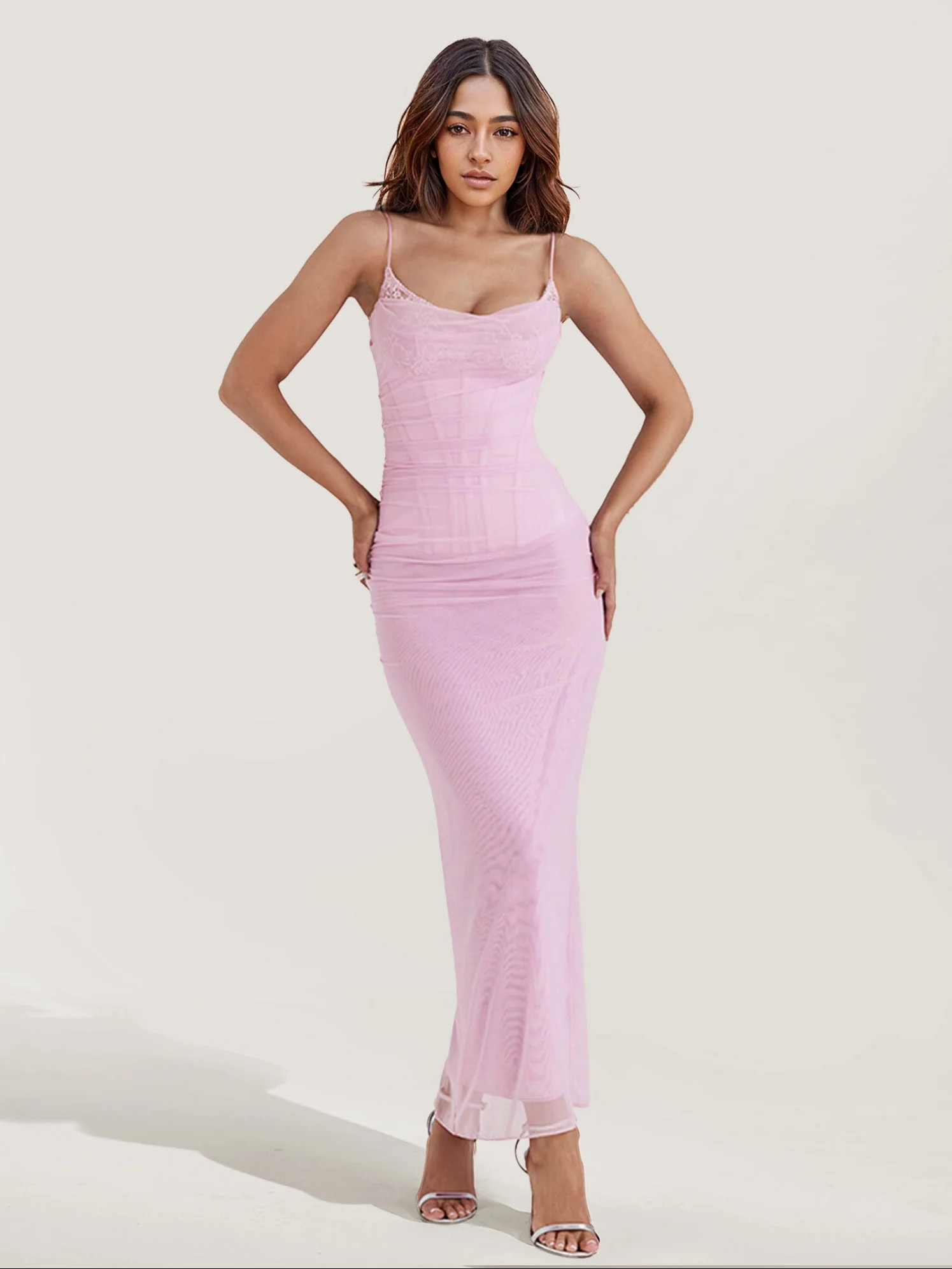 Ruched Lace Maxi Dress