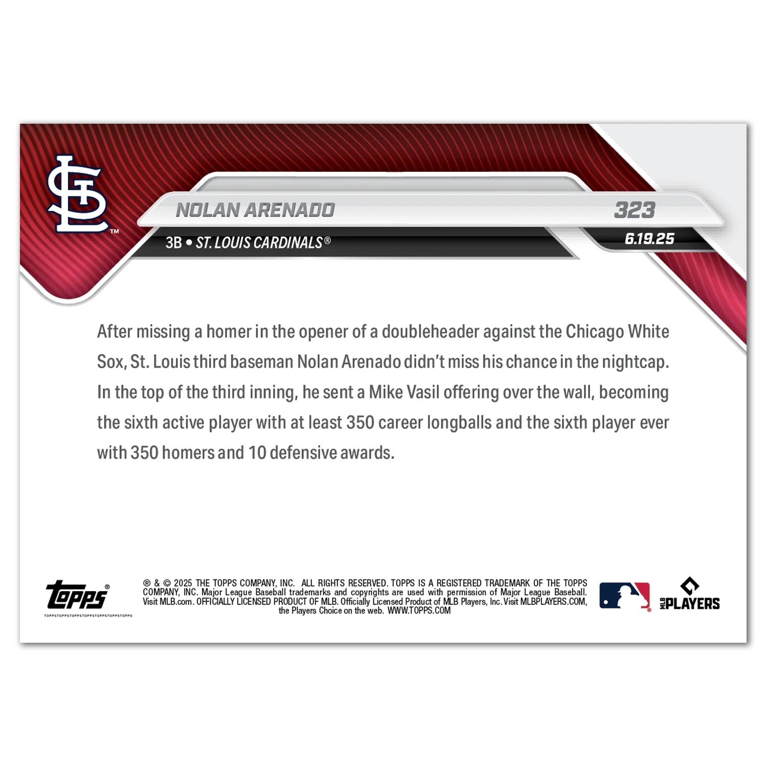 Nolan Arenado - 2025 MLB Topps NOW® - Card 323