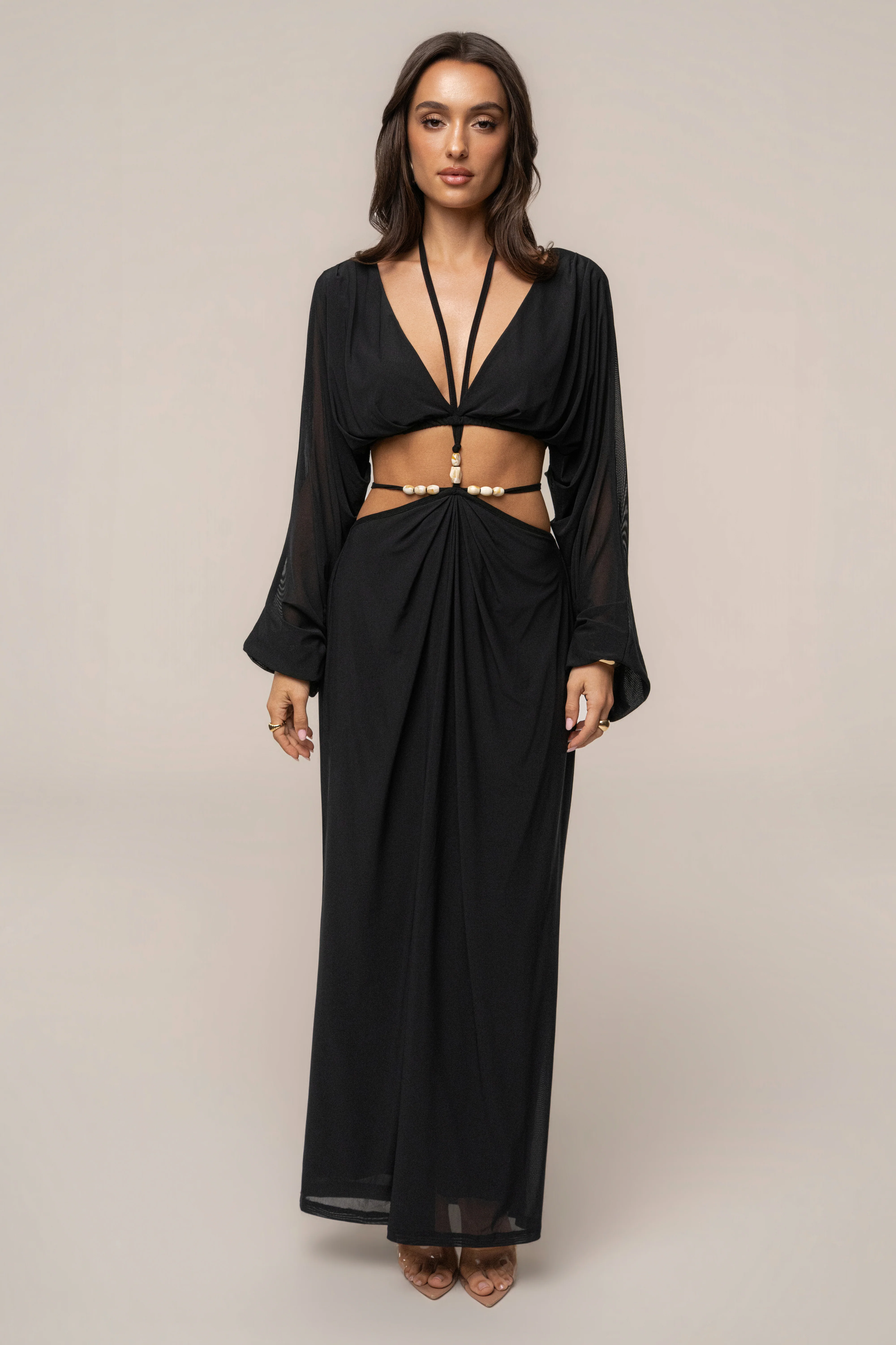 Black Hera Draped Maxi Skirt