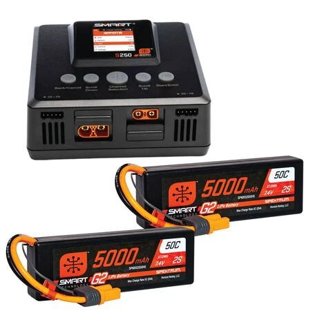 Smart Powerstage 4S Surface Bundle: (2) G2 5000mAh 2S LiPo IC5 & S250 Charger Spektrum SPMXPSS500