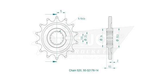 Esjot 14 teeth gearbox output pinionSHERCO 450 SE 450 IR RACING - 2013Ref: Esjo00025A / 12122404