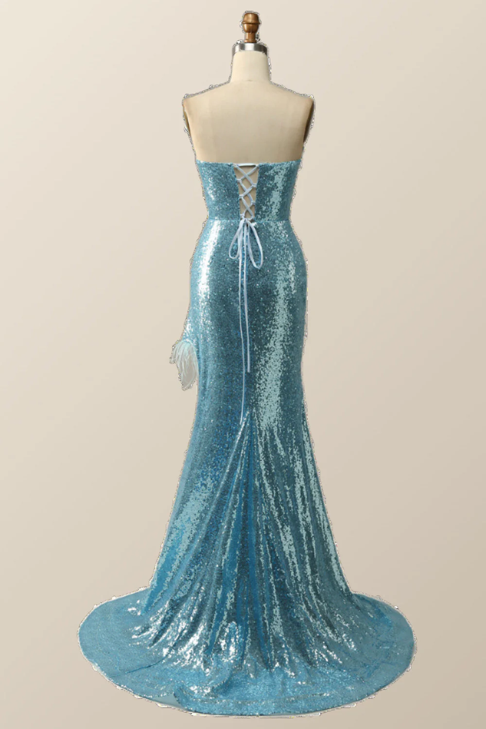 Strapless Blue Sequin Mermaid Long Formal Dress