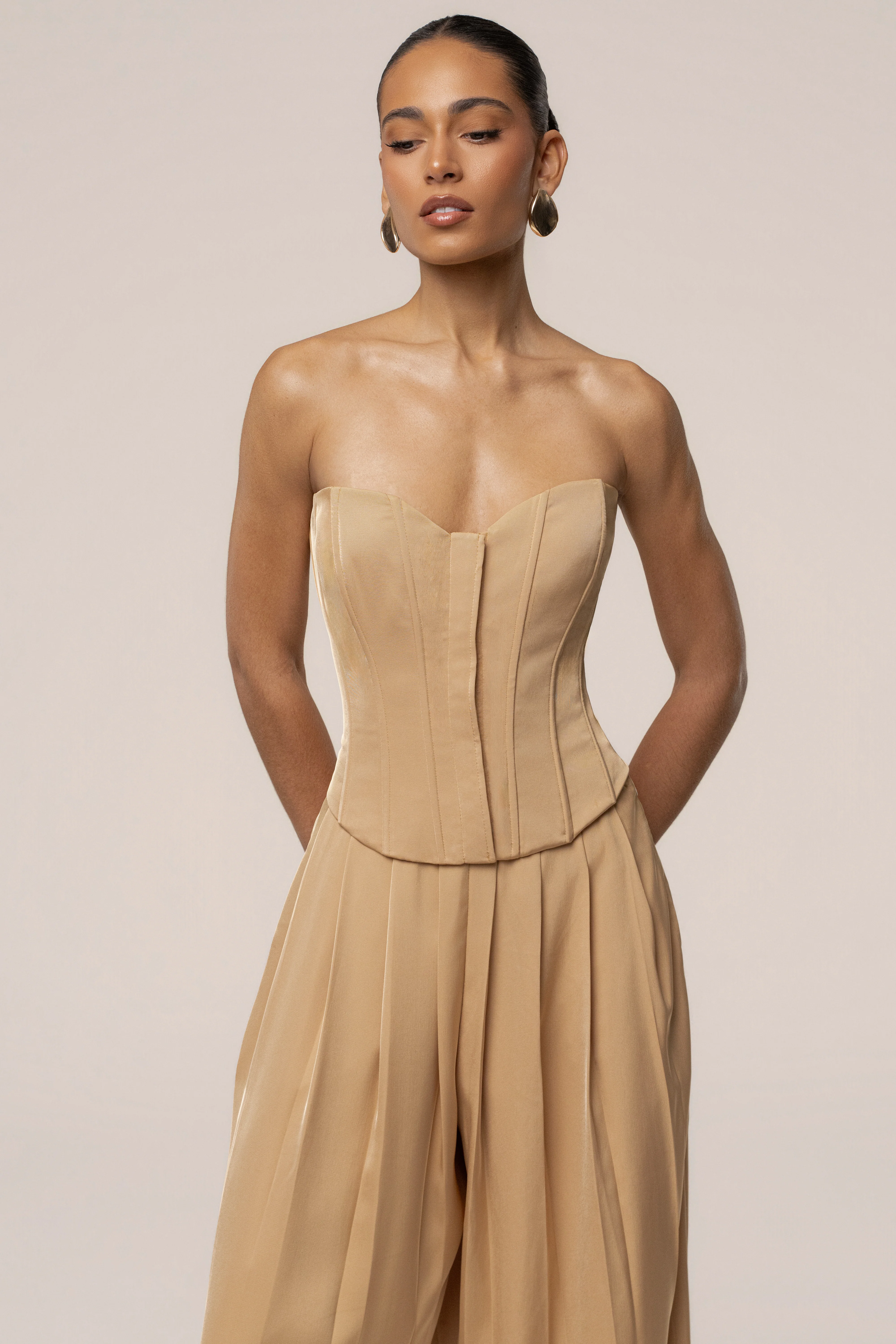 Beige Viv Satin Bustier Top