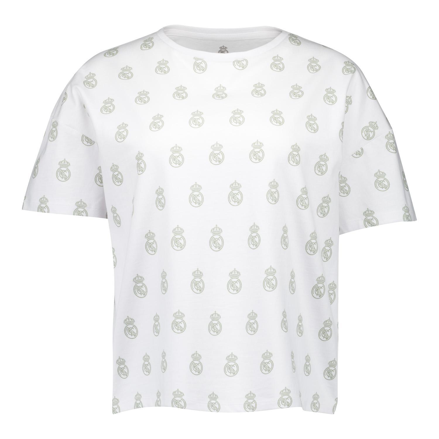 Womens Real Madrid White Dreams Pijama Set Printed Crest T-Shirt & Shorts Green