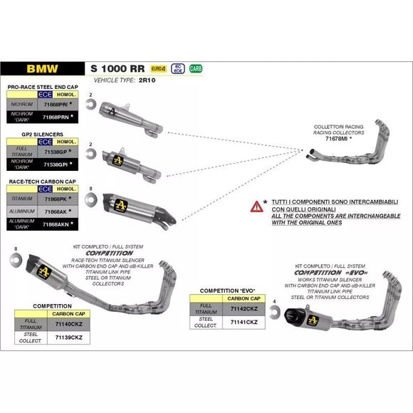 Arrow Competition Evo Titanium Racing Complete Line - Steel Collector - GrayRef: Aw0830 / 71141Ckz