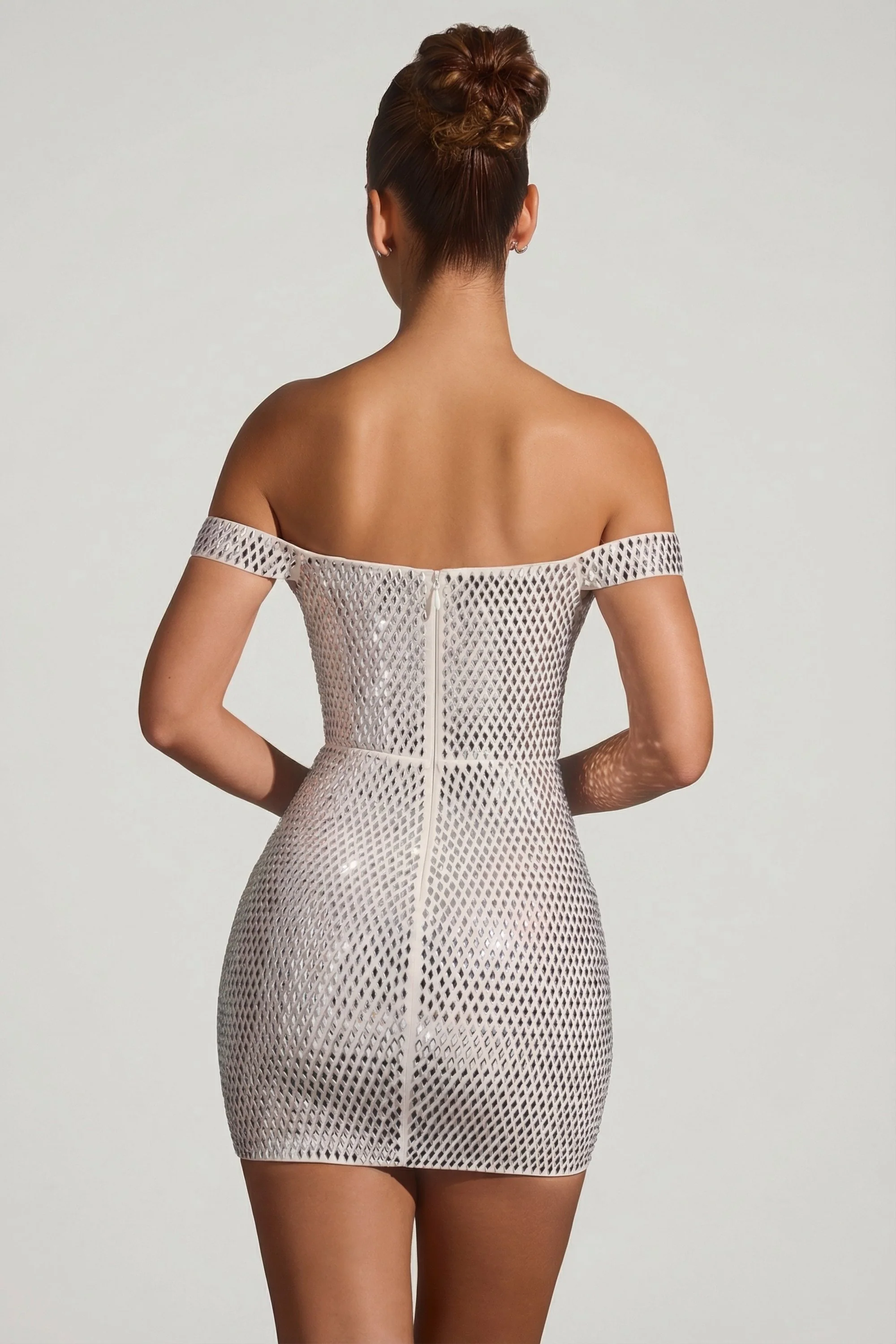 Embellished Off-Shoulder Mini Dress in White