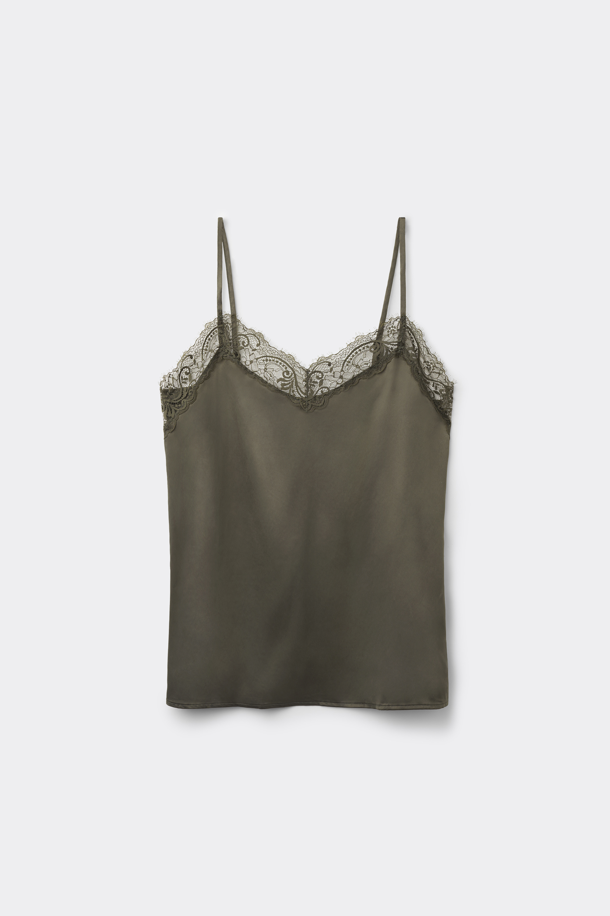 Satin and Lace Camisole with Narrow Shoulder Straps