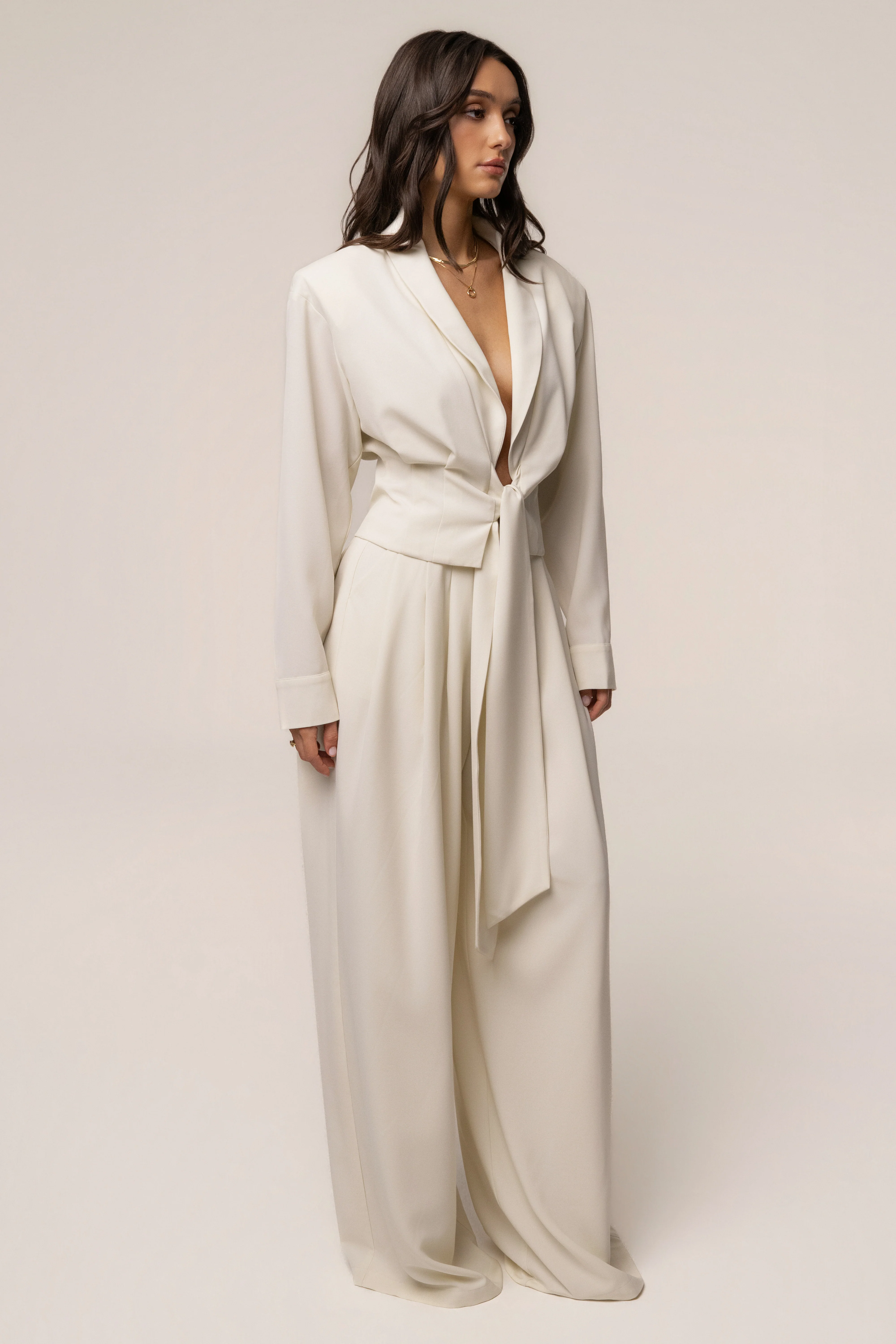 Cream Estate Pleated Trouser