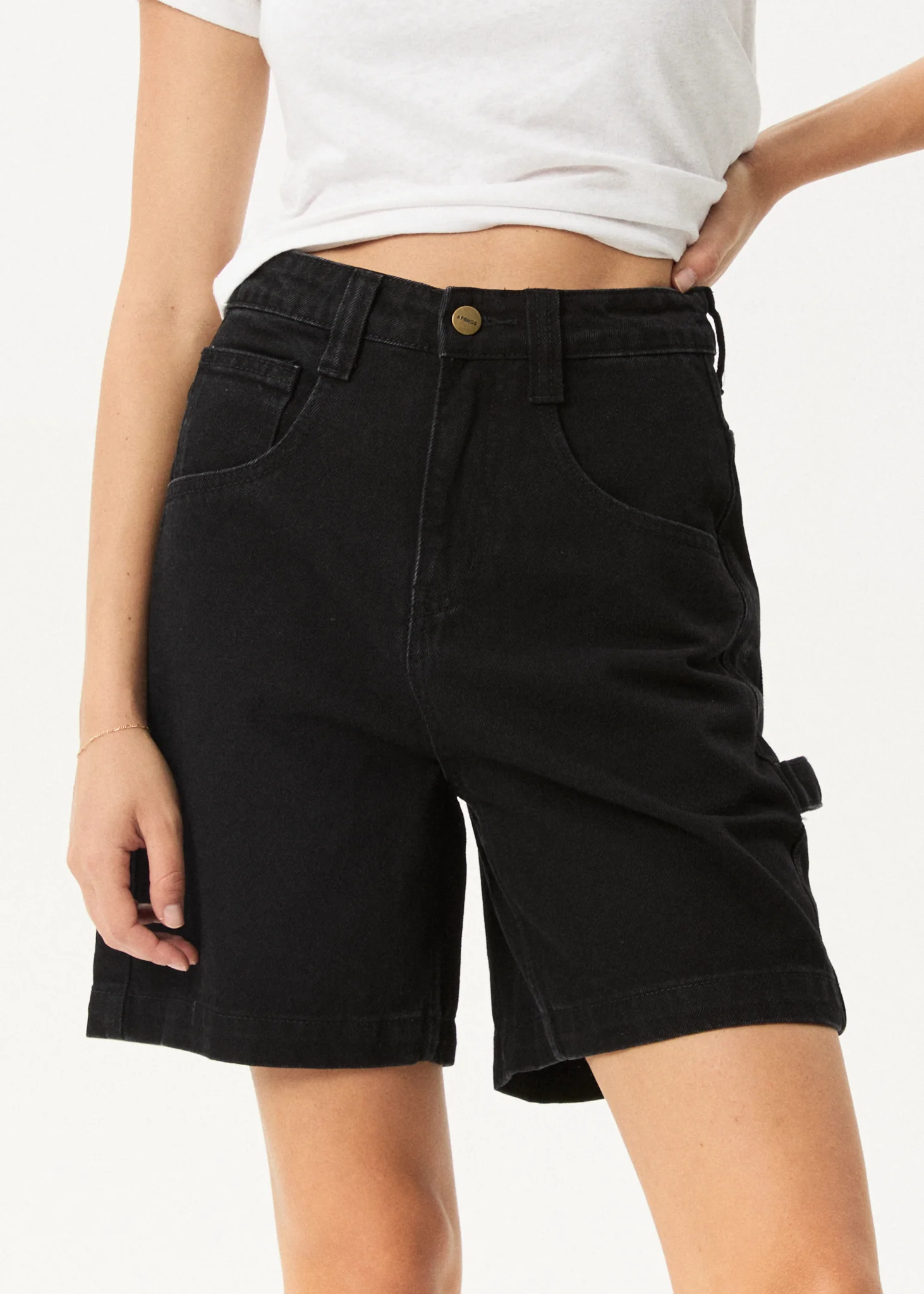 AFENDS Womens Emilie - Denim Workwear Short - Washed Black