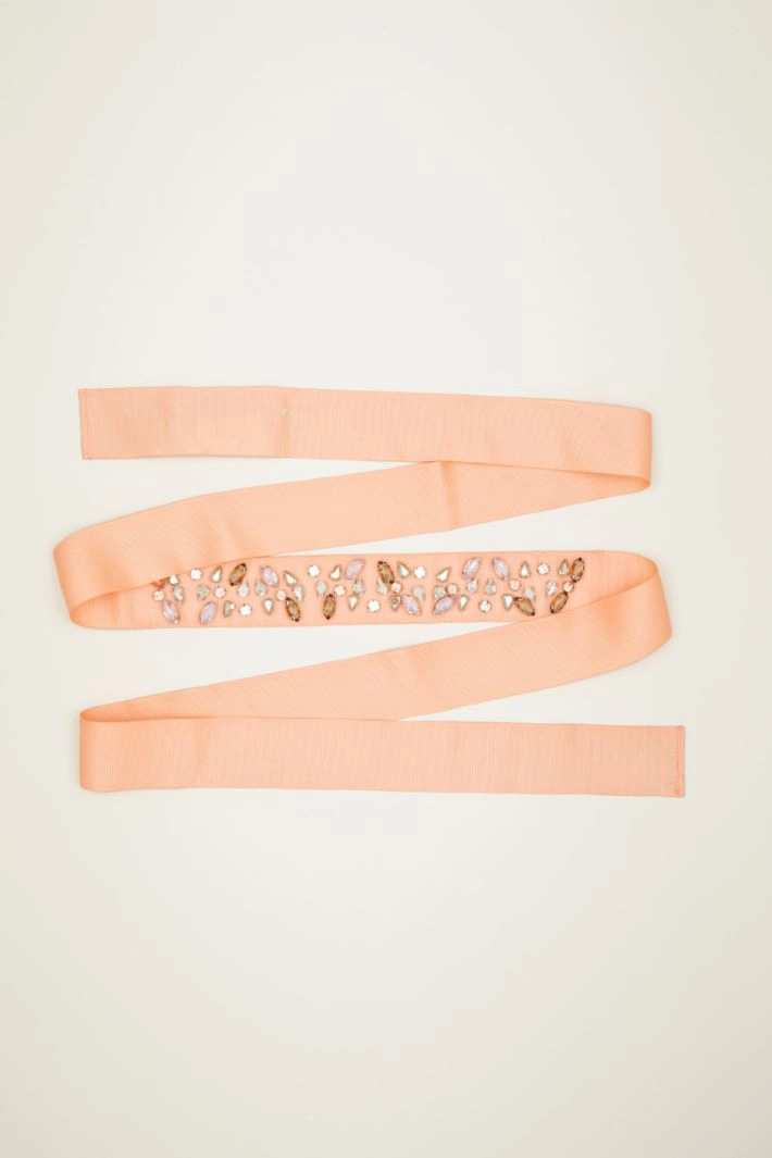 Rhinestone grosgrain belt - PEACH