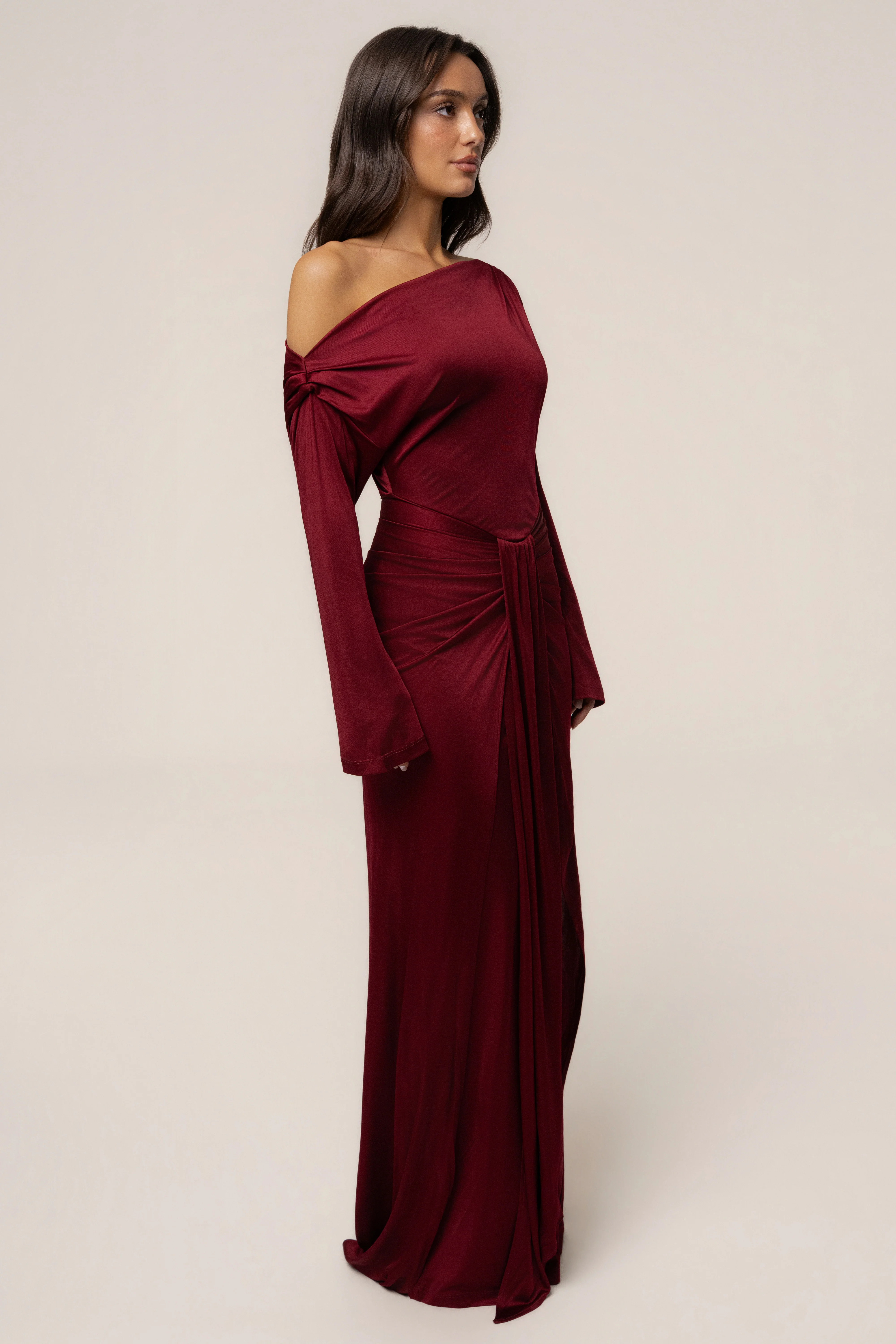 Burgundy Draped Perfection Maxi Dress