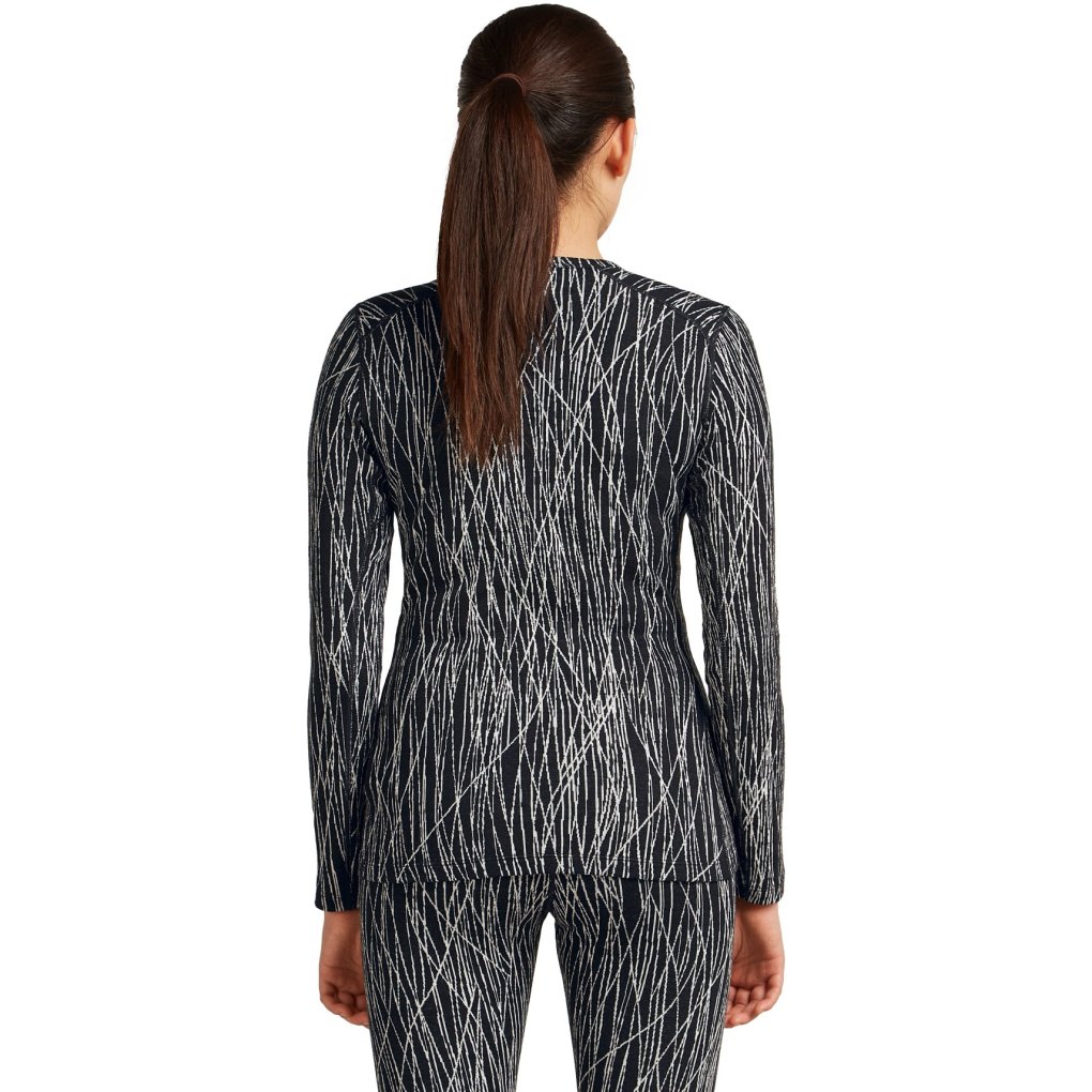 Icebreaker Merino 260 Tech Vertex Long Sleeve Crew Delta Lines Thermal Top Women - Black/Snow