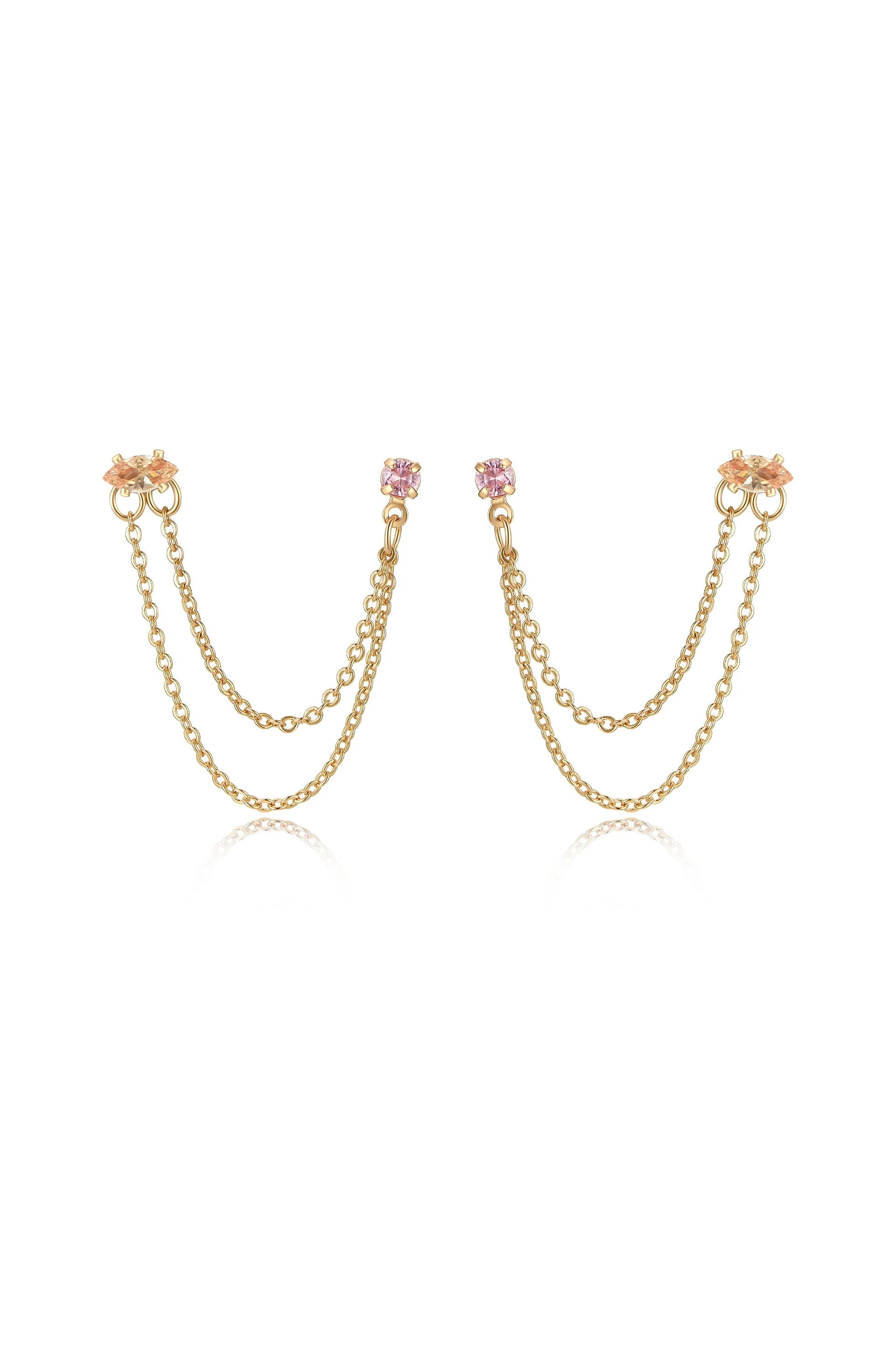 Double Piercing Chain Dangle Earrings