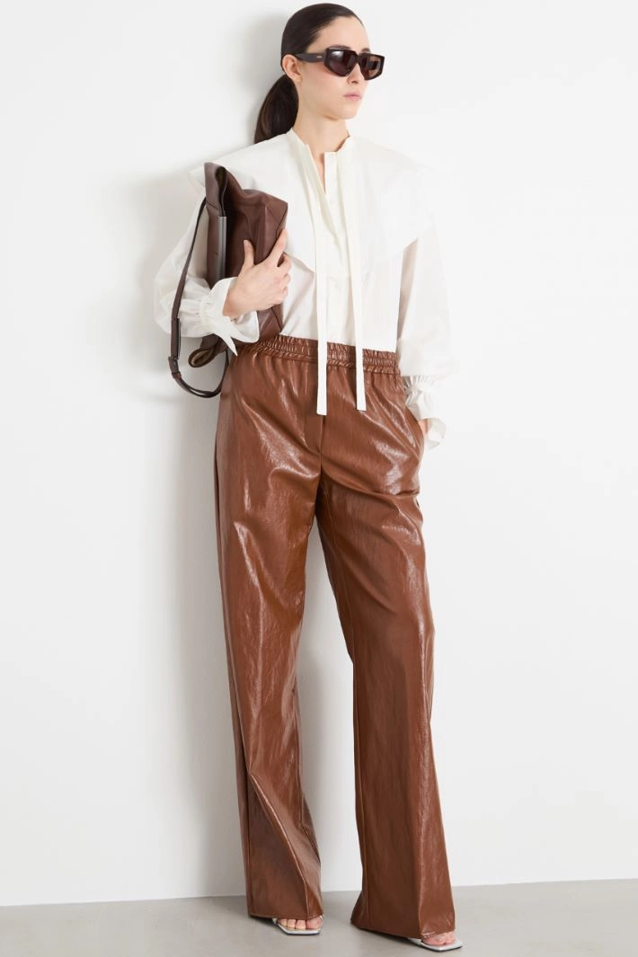 Coated fabric palazzo trousers - BROWN