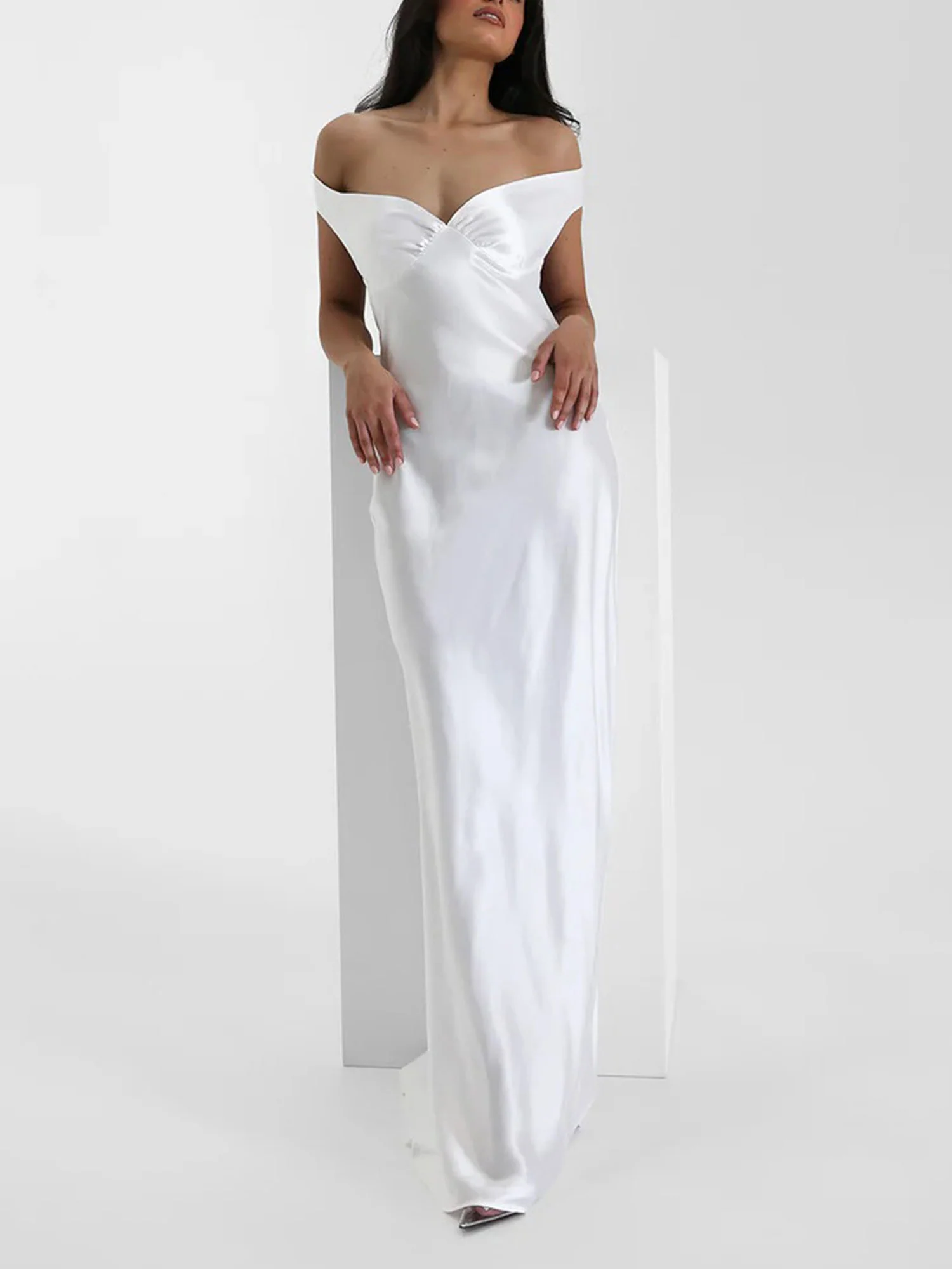 Pearl White Off-Shoulder Maxi Dress