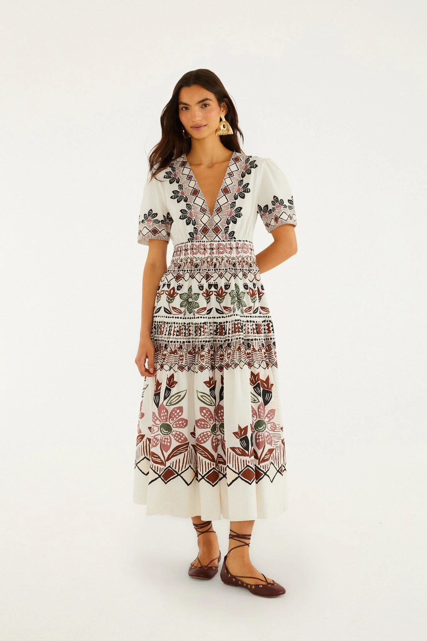 Off-White Ainika Rustic Flowers Short Sleeve Maxi Dress