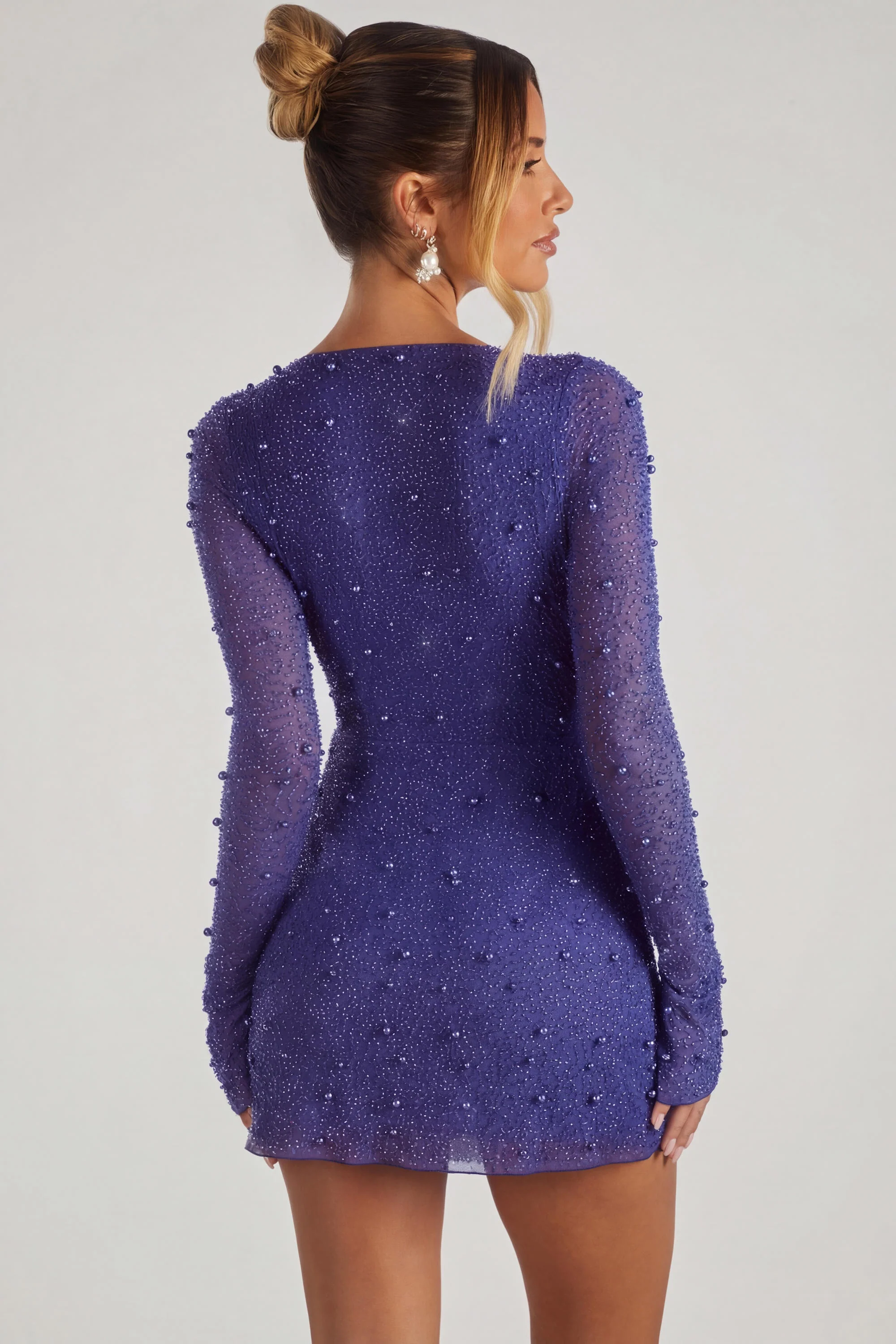 Embellished Wrap Over A-Line Mini Dress in Sapphire