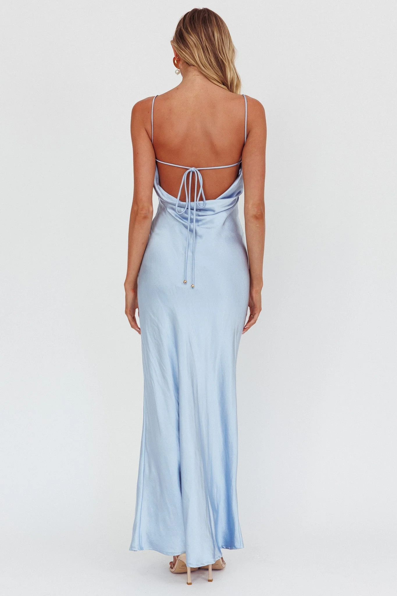 High Roller Cowl Back Rosette Maxi Dress Blue