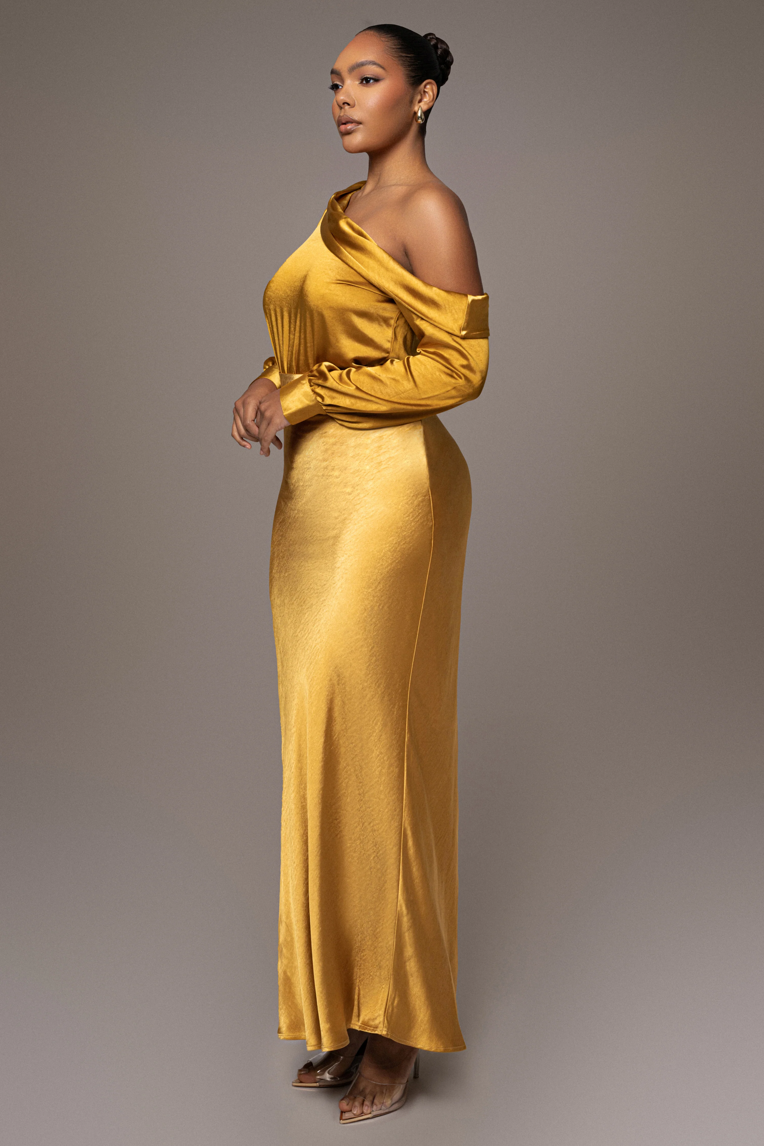 Yellow Satin Rima Asymmetrical Bodysuit