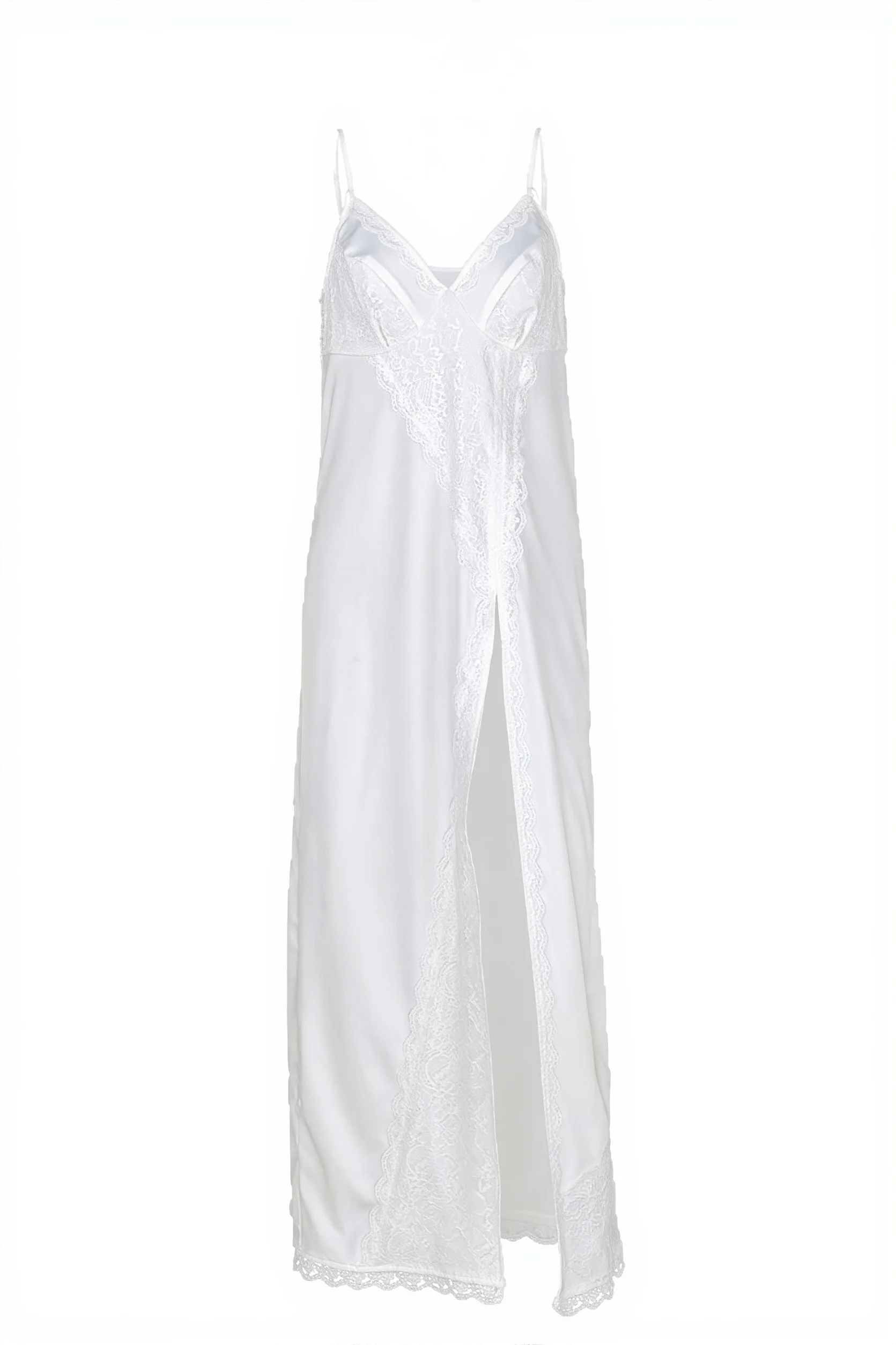 Chic Silk Satin Lace Trim Cami Slip Maxi Dress