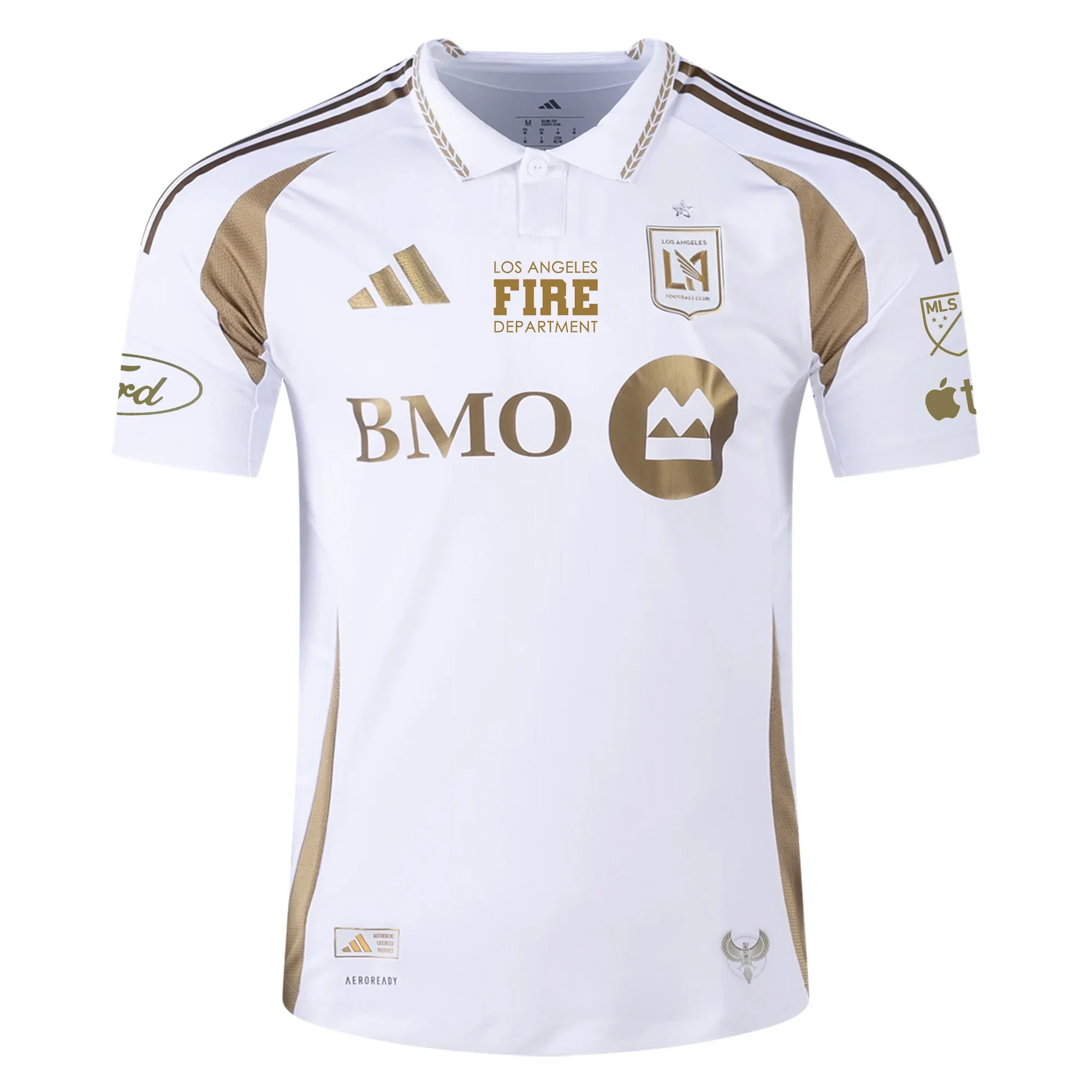 LAFC Authentic Away Jersey w/ MLS + Apple + Ford & LAFD Logo 25/26 (White/Gold)